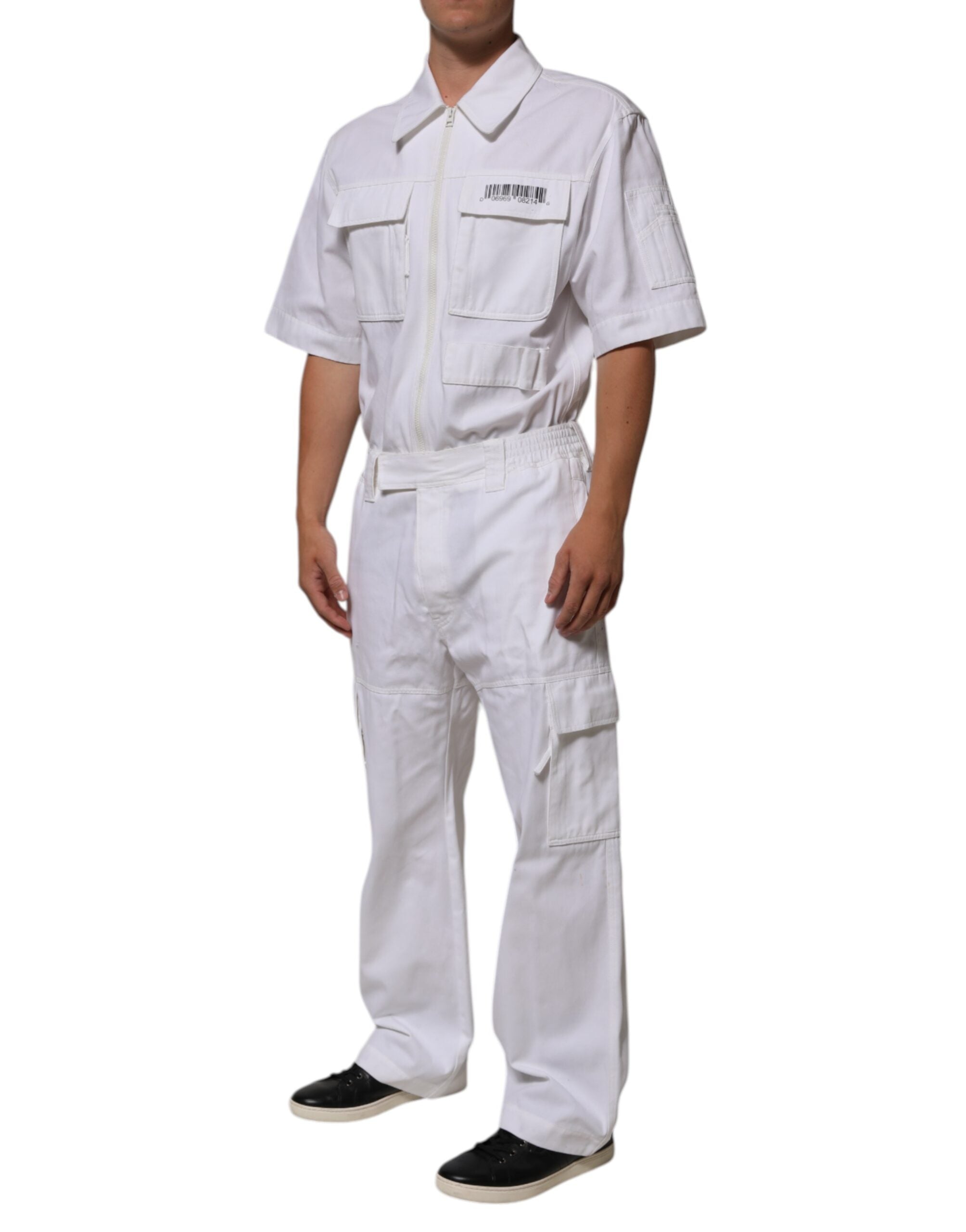 Dolce & Gabbana White Barcode Patch Utility Zip Jumpsuit Men's Pants (Pre-Owned)
