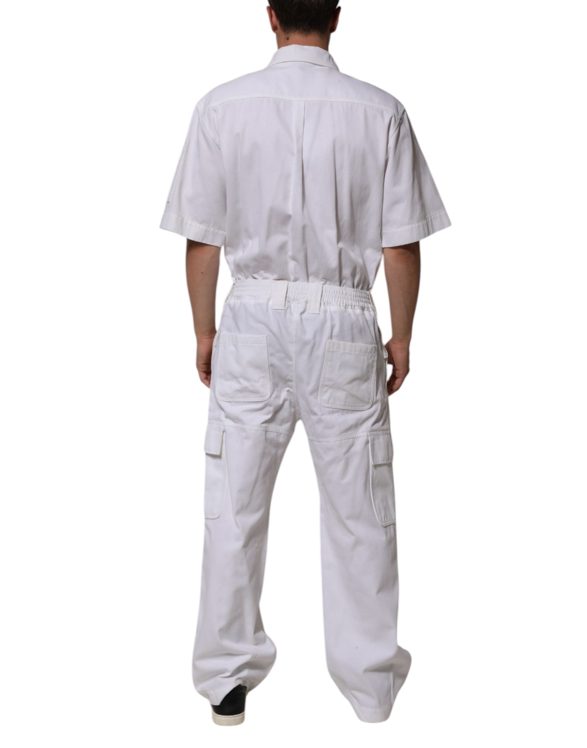 Dolce & Gabbana White Barcode Patch Utility Zip Jumpsuit Men's Pants (Pre-Owned)