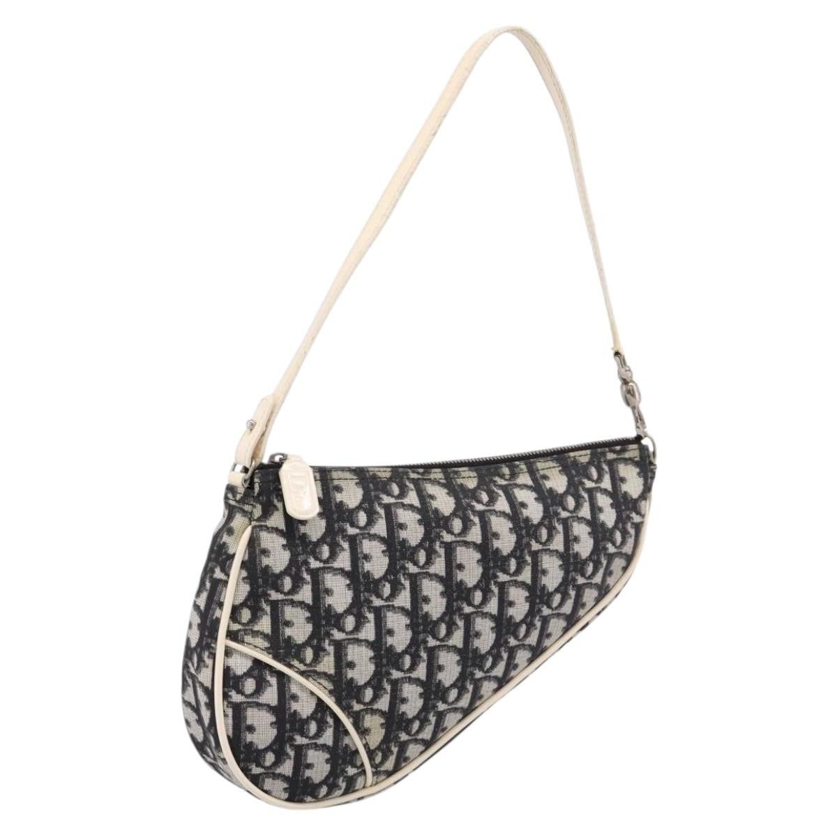 Christian Dior Vintage Saddle Diorissimo Canvas Gray Canvas Handbag (Pre-Owned)