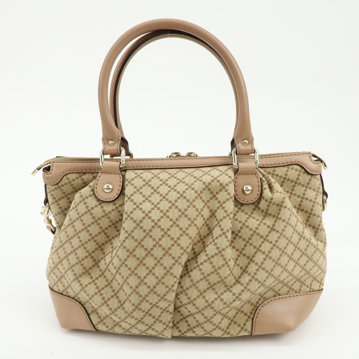 Gucci Sukey Diamante Canvas With Leather Beige Canvas Tote Bag Bag (Pre-Owned)