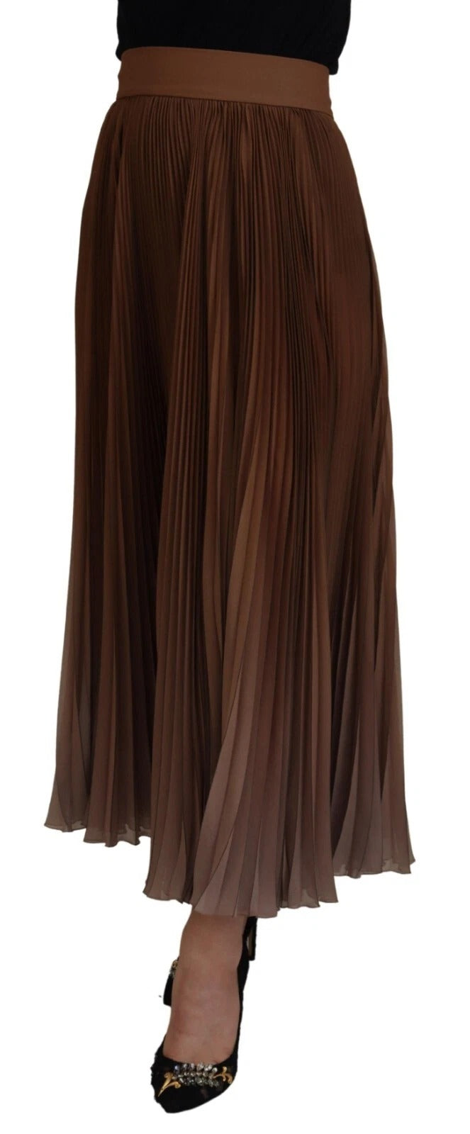Dolce & Gabbana Beige Longuette Plisse Chiffon Midi Women's Skirt (Pre-Owned)
