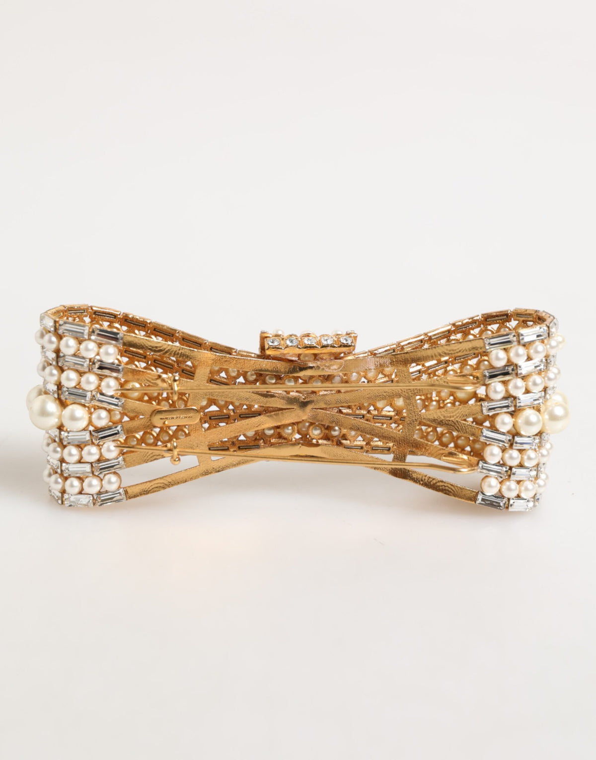 Dolce & Gabbana Gold Brass Glas Crystal Faux Pearl Embellished Women's Brooch