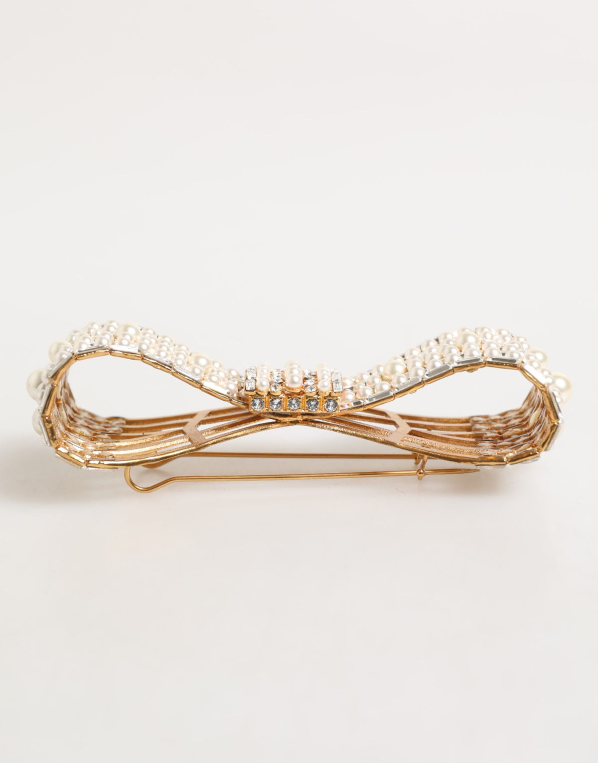 Dolce & Gabbana Gold Brass Glas Crystal Faux Pearl Embellished Women's Brooch