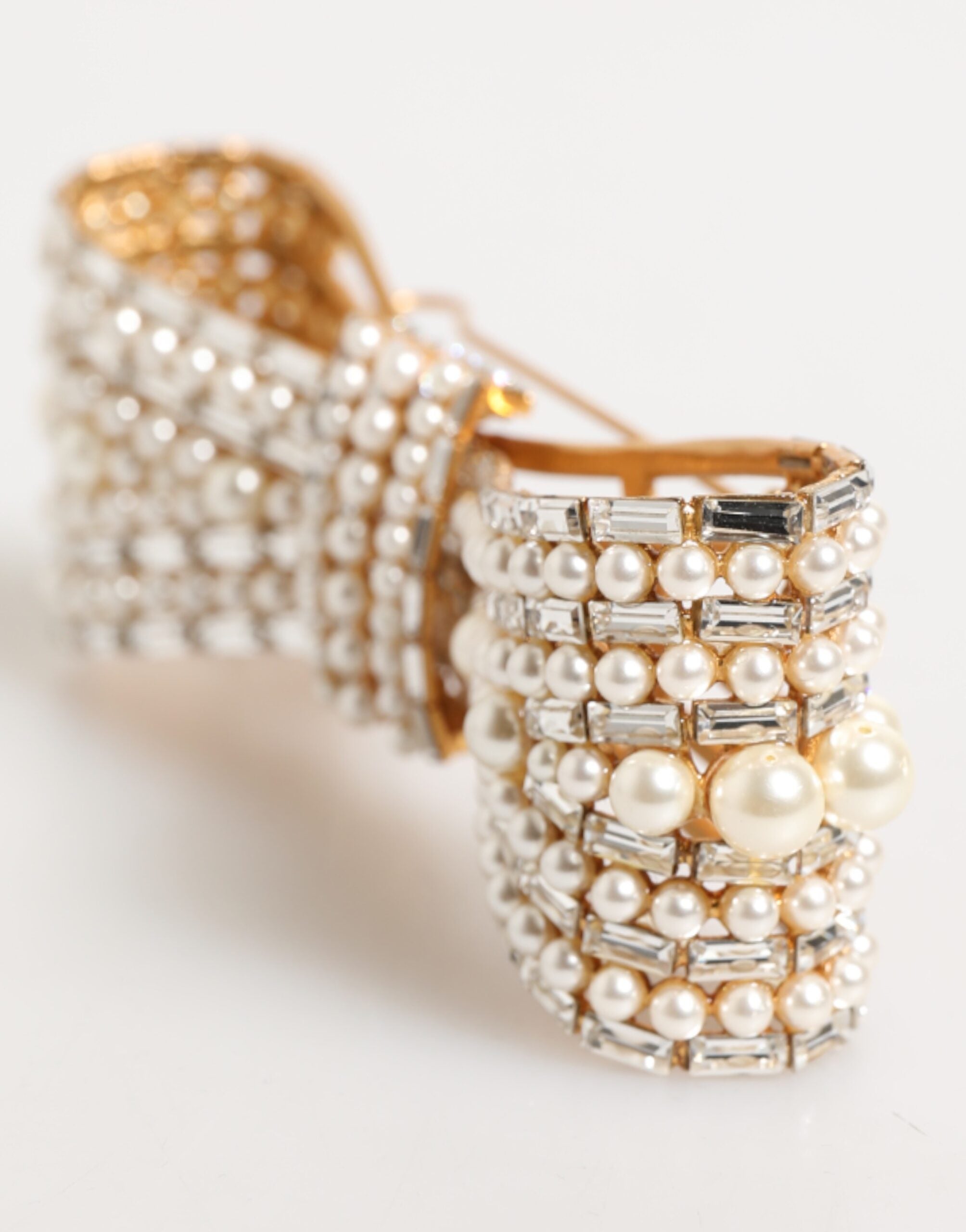 Dolce & Gabbana Gold Brass Glas Crystal Faux Pearl Embellished Women's Brooch (Pre-Owned)