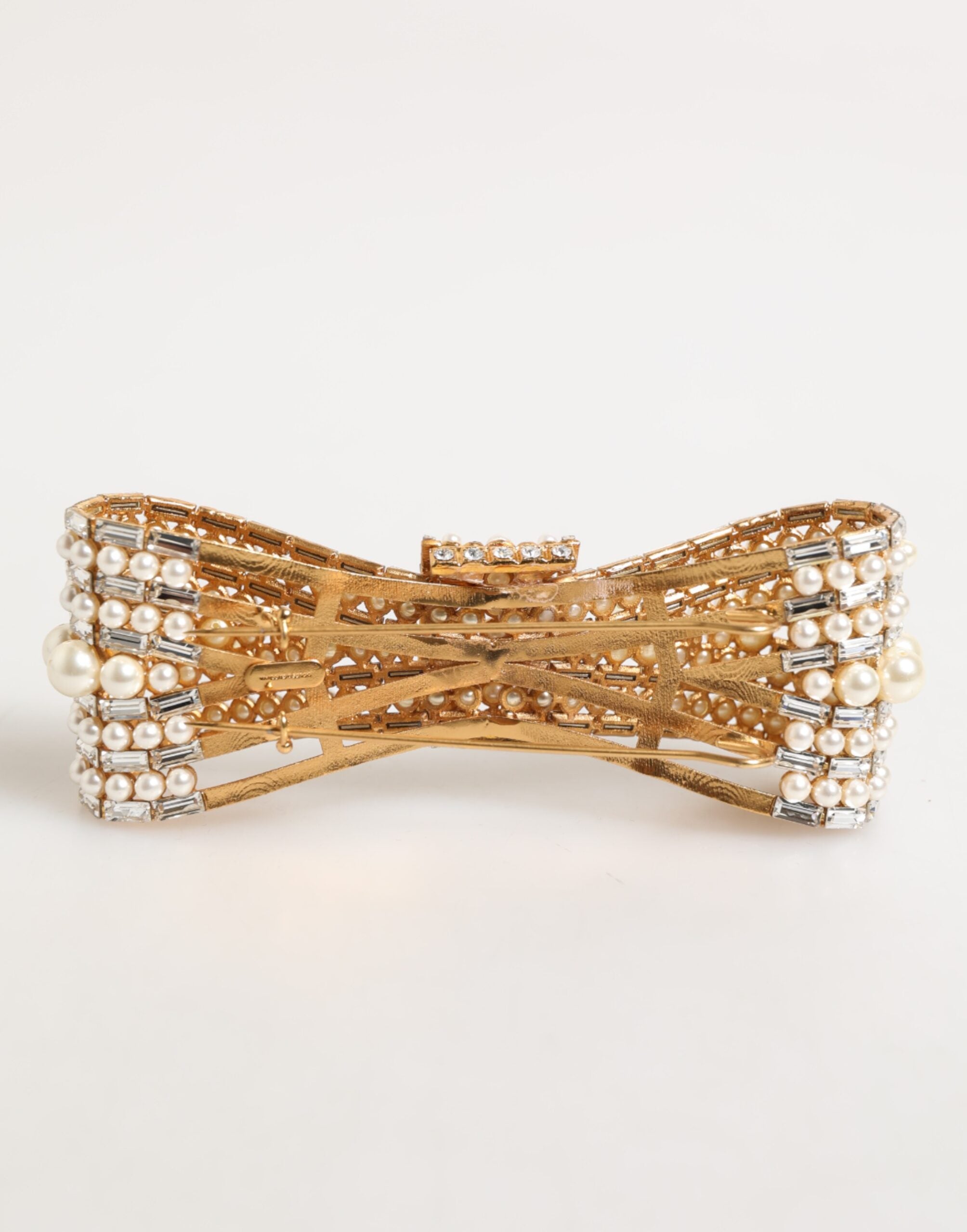 Dolce & Gabbana Gold Brass Glas Crystal Faux Pearl Embellished Women's Brooch (Pre-Owned)