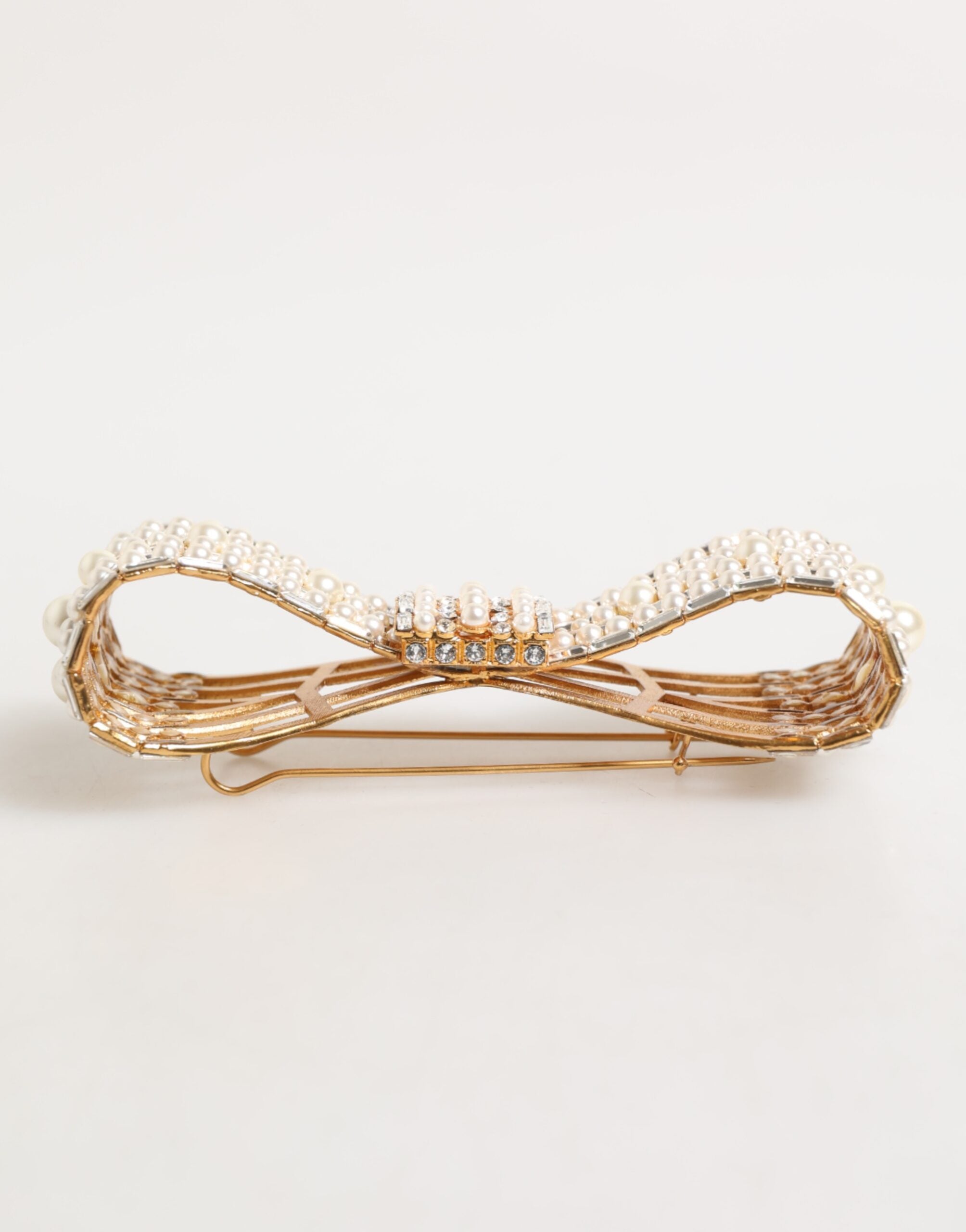 Dolce & Gabbana Gold Brass Glas Crystal Faux Pearl Embellished Women's Brooch (Pre-Owned)