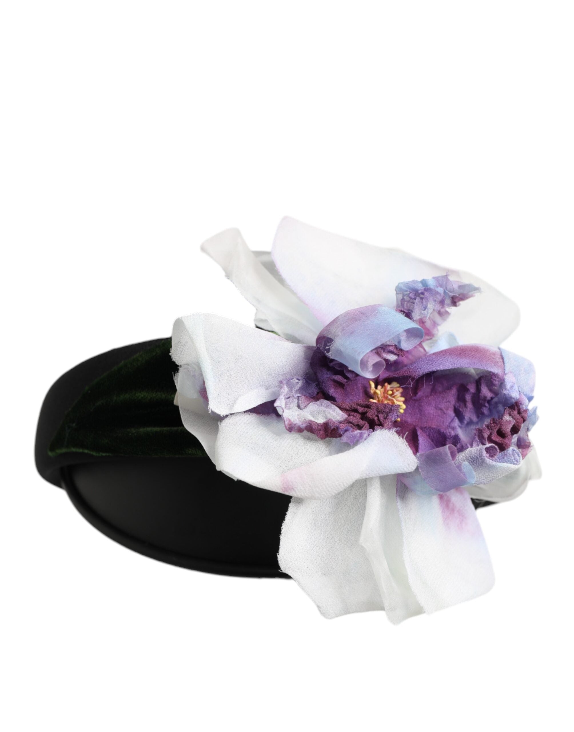 Dolce & Gabbana Black Green Silk Purple White Floral Appliqué Accessory Women's Headband