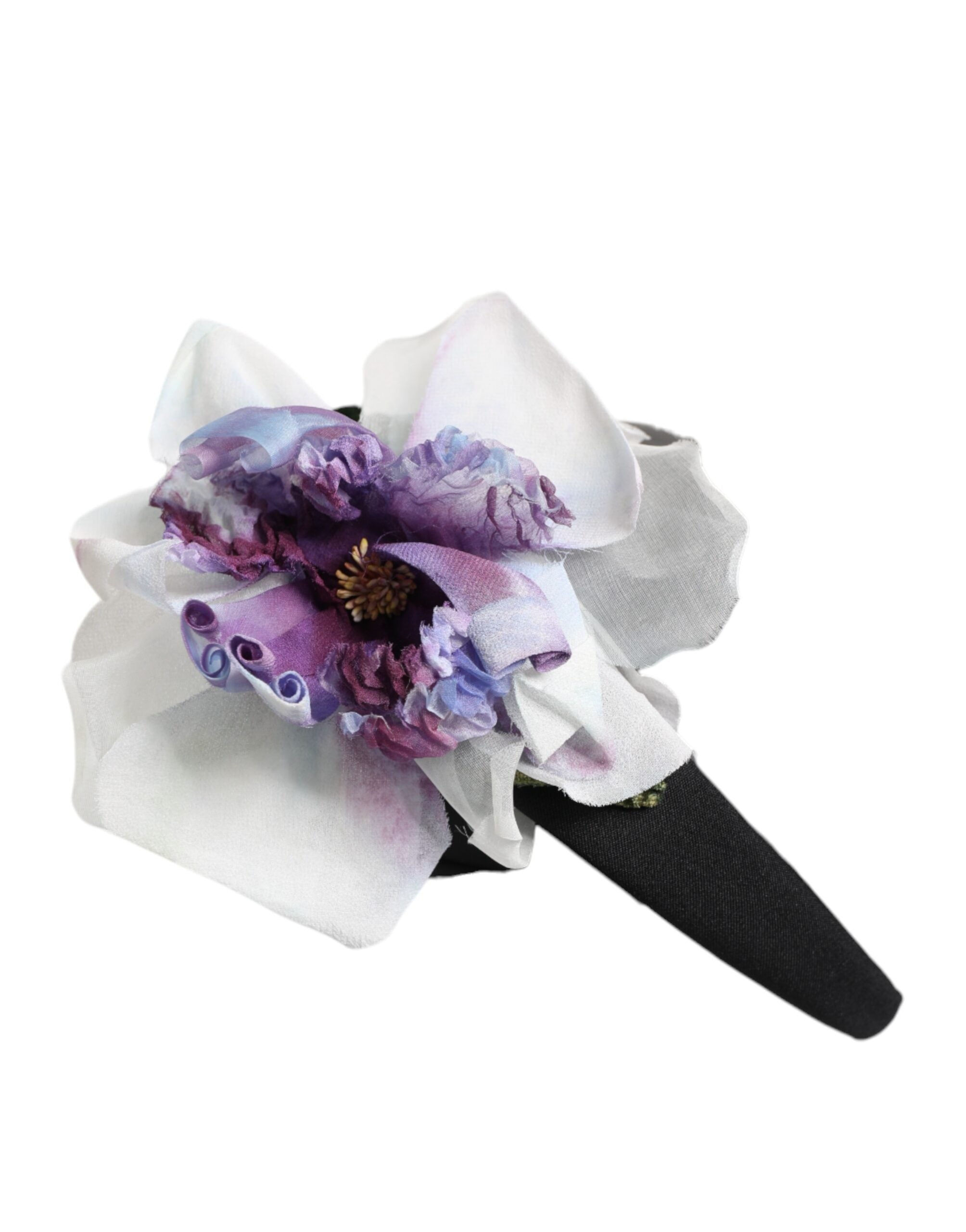 Dolce & Gabbana Black Green Silk Purple White Floral Appliqué Accessory Women's Headband