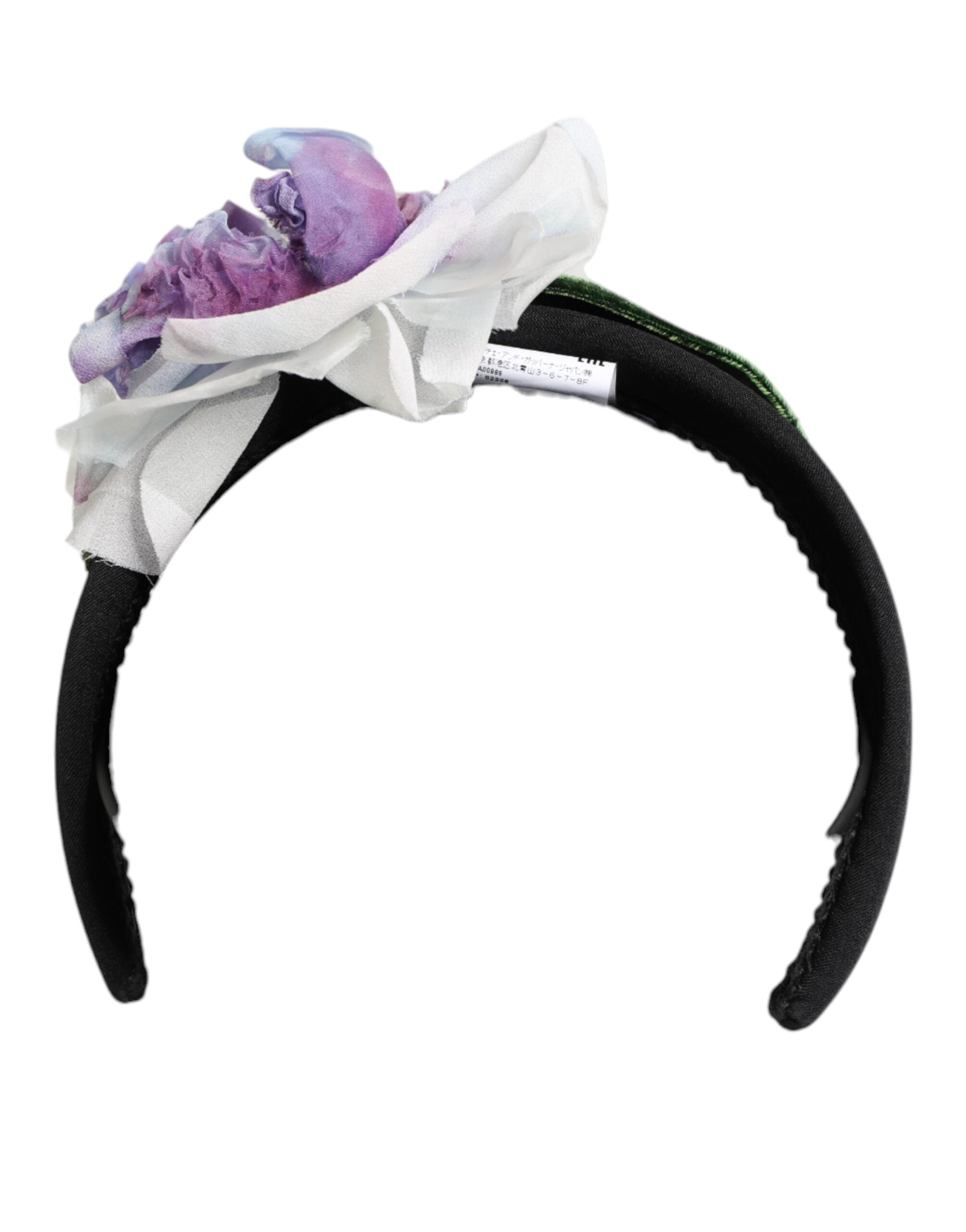 Dolce & Gabbana Black Green Silk Purple White Floral Appliqué Accessory Women's Headband
