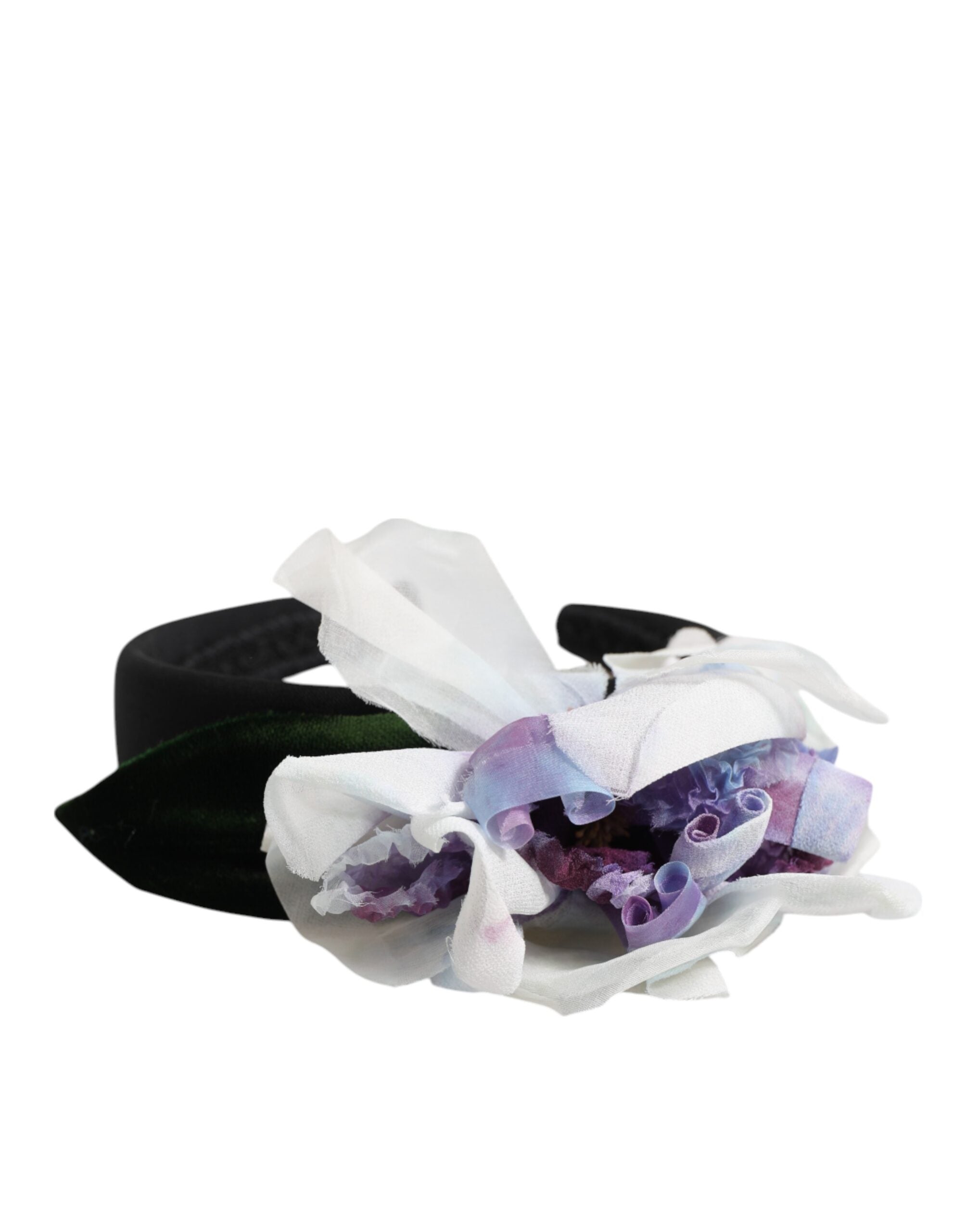 Dolce & Gabbana Black Green Silk Purple White Floral Appliqué Accessory Women's Headband