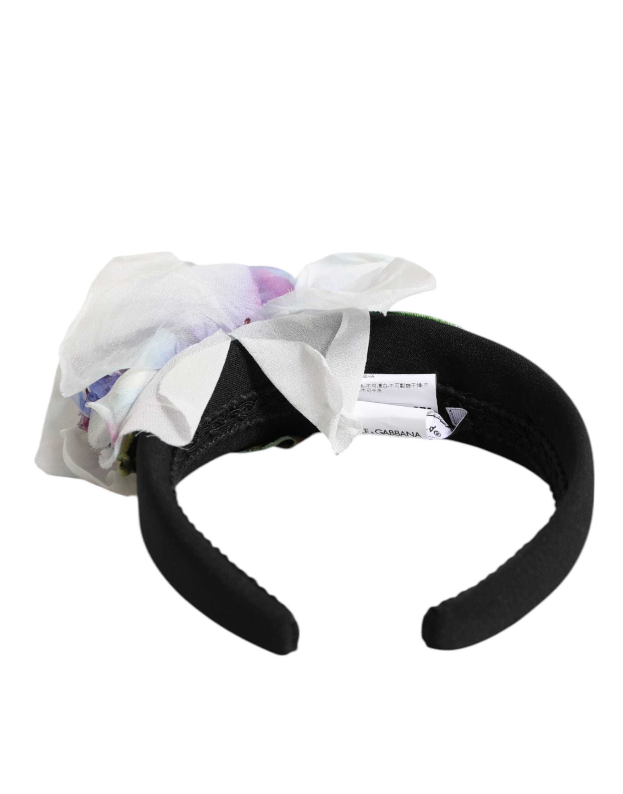 Dolce & Gabbana Black Green Silk Purple White Floral Appliqué Accessory Women's Headband