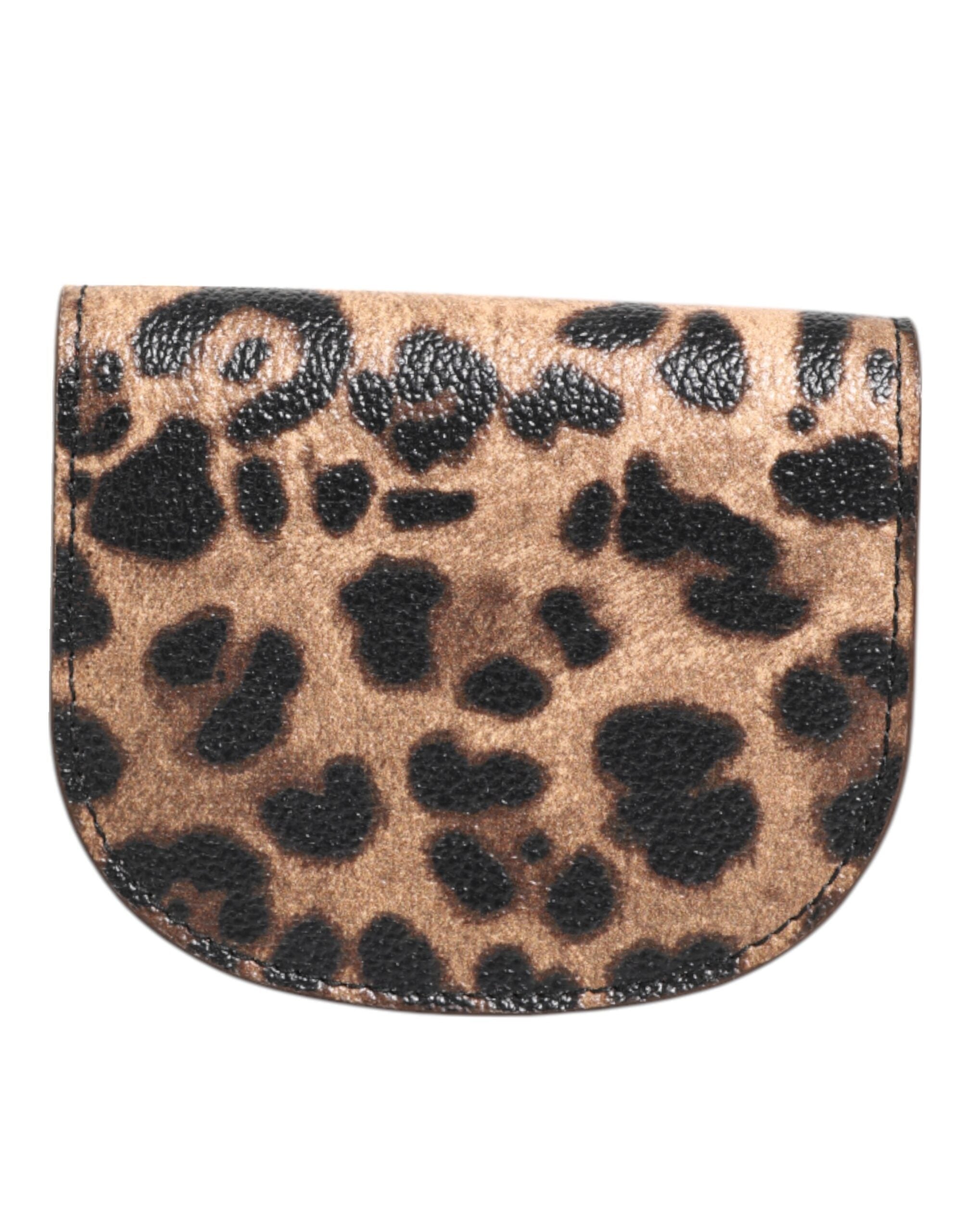 Dolce & Gabbana Brown Leopard Print Calf Leather Small Coin Purse Women's Wallet