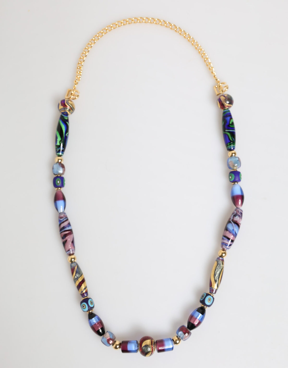 Dolce & Gabbana Multicolor Murano Glass Beads Gold Brass Chain Jewelry Women's Necklace