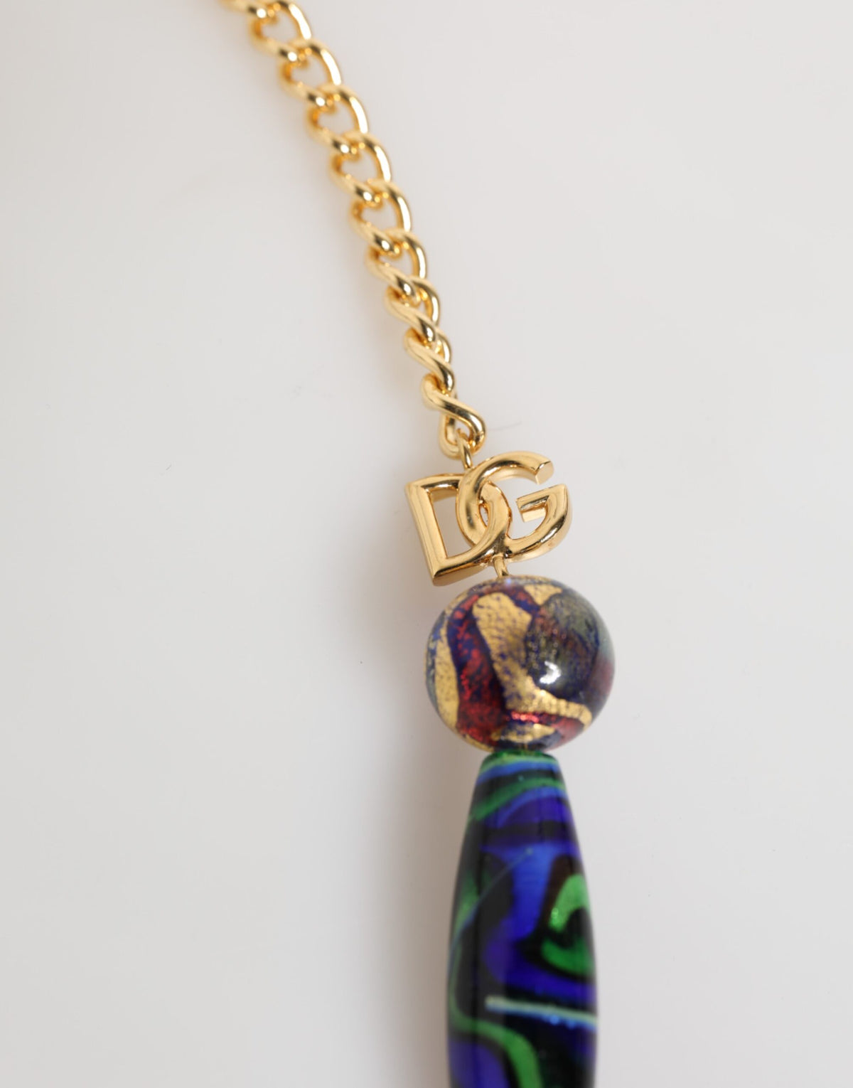 Dolce & Gabbana Multicolor Murano Glass Beads Gold Brass Chain Jewelry Women's Necklace