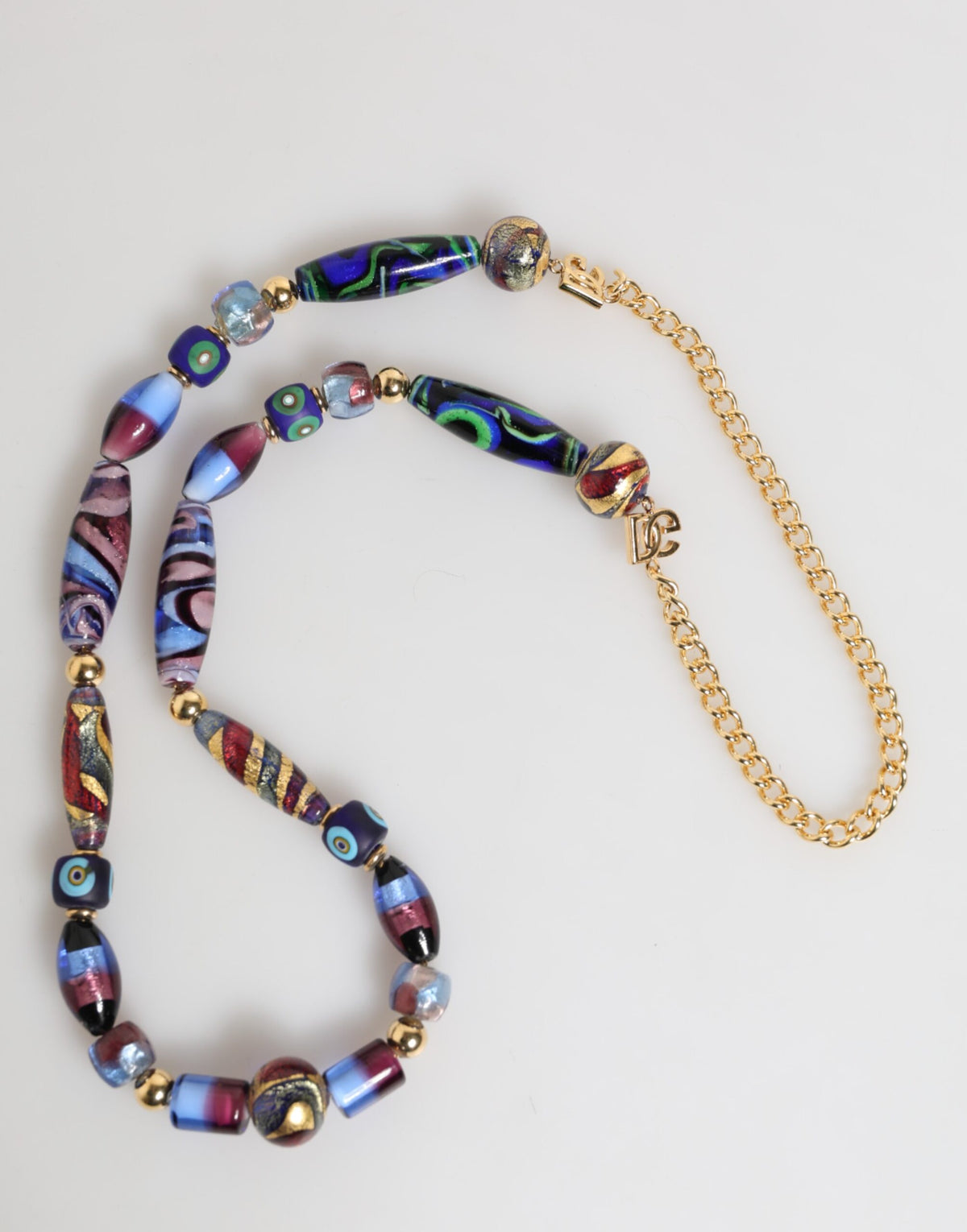 Dolce & Gabbana Multicolor Murano Glass Beads Gold Brass Chain Jewelry Women's Necklace