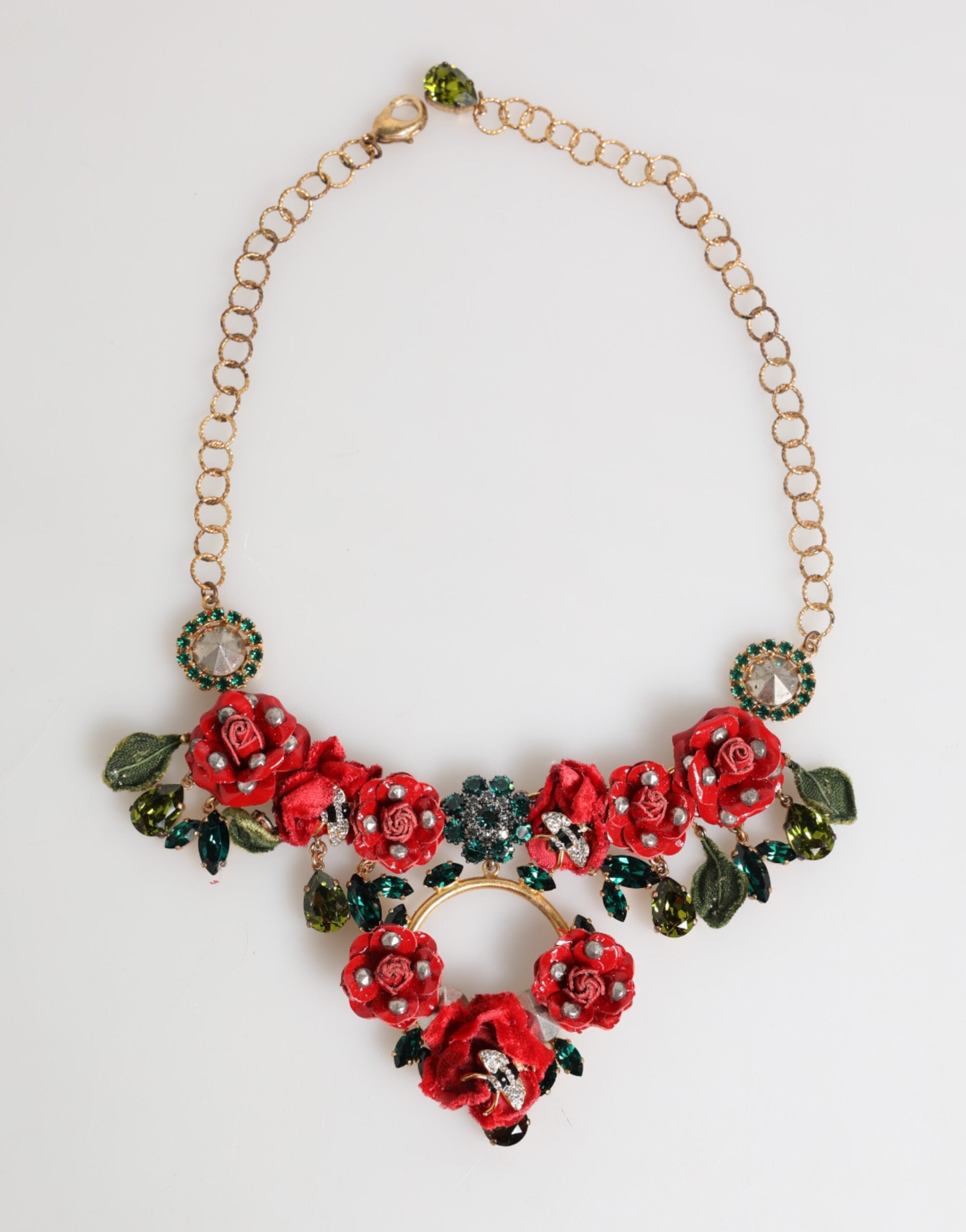 Dolce & Gabbana Red Rose Floral Crystal Embellished Statement Jewelry Women's Necklace