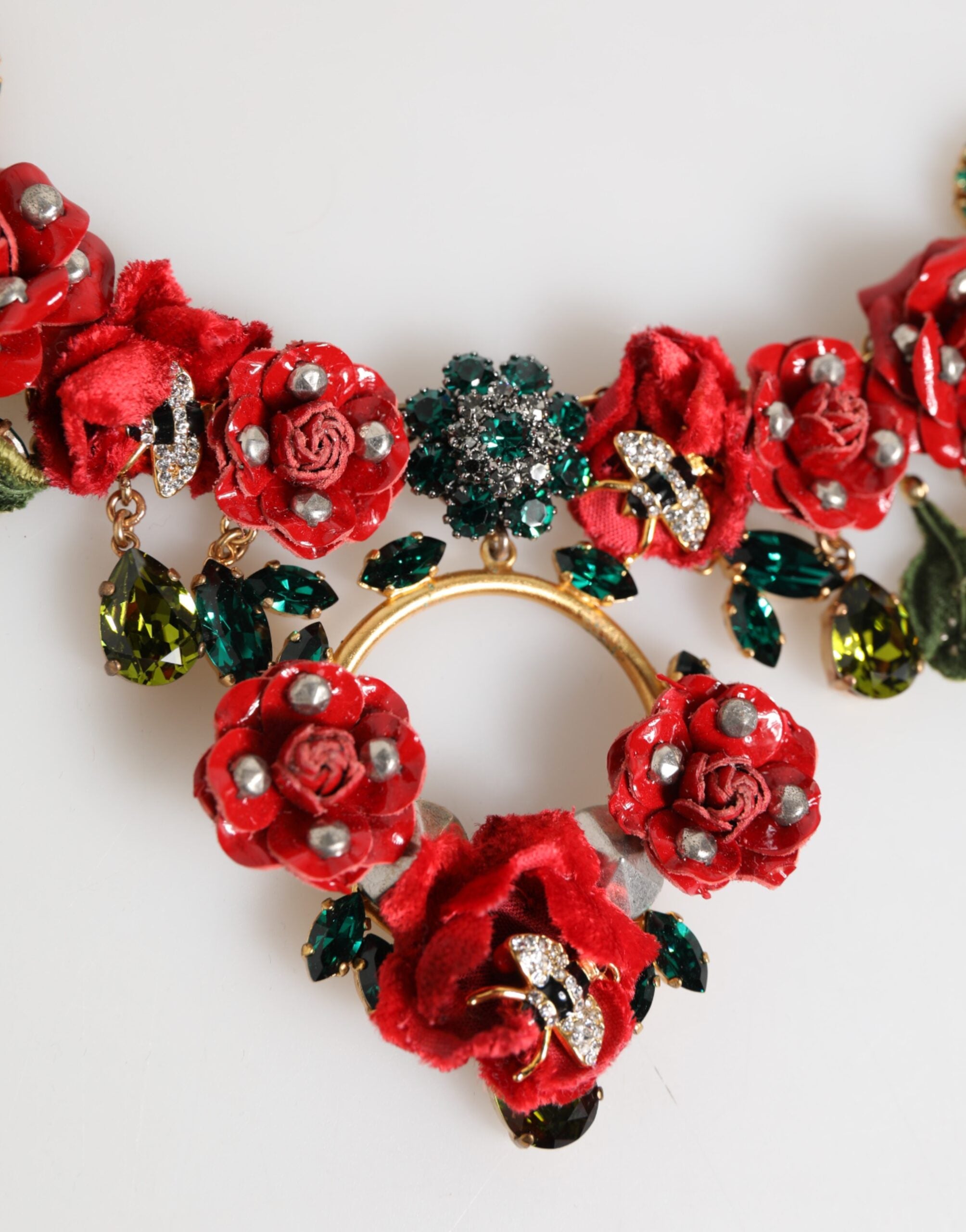 Dolce & Gabbana Red Rose Floral Crystal Embellished Statement Jewelry Women's Necklace