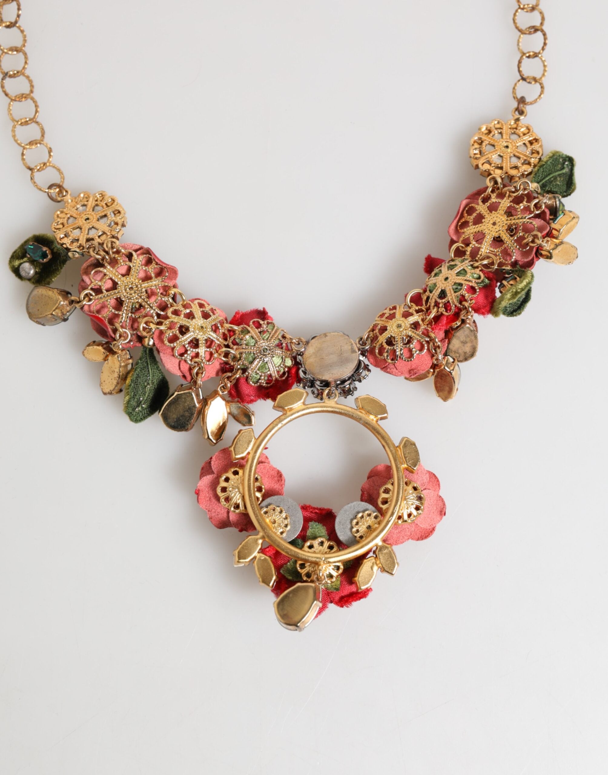 Dolce & Gabbana Red Rose Floral Crystal Embellished Statement Jewelry Women's Necklace