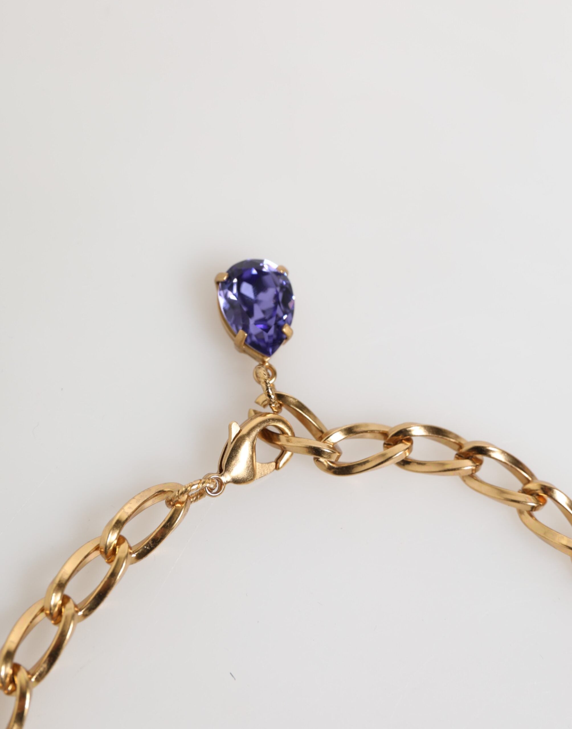 Dolce & Gabbana Gold Brass Crystal Pearl Purple Floral Pendant Jewelry Women's Necklace
