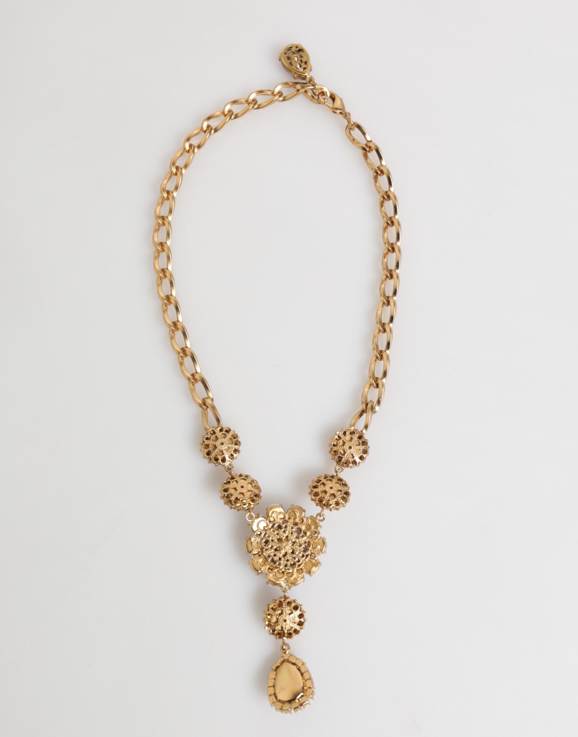 Dolce & Gabbana Gold Brass Crystal Pearl Purple Floral Pendant Jewelry Women's Necklace