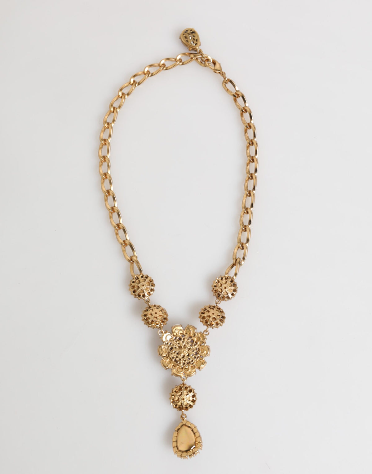 Dolce & Gabbana Gold Brass Crystal Pearl Purple Floral Pendant Jewelry Women's Necklace