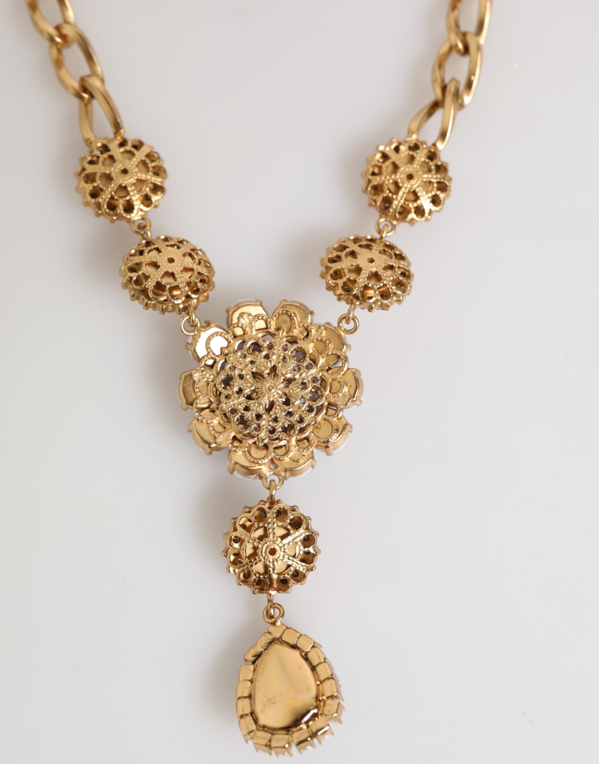 Dolce & Gabbana Gold Brass Crystal Pearl Purple Floral Pendant Jewelry Women's Necklace