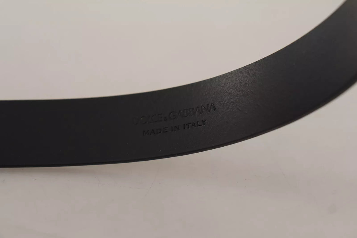 Dolce & Gabbana Calf Leather Silver Tone Black Metal Buckle Men's Belt