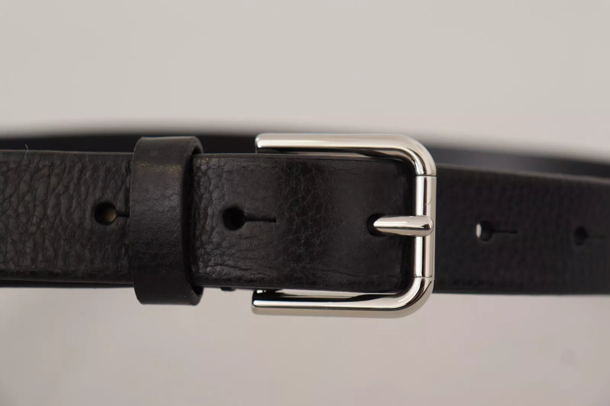 Dolce & Gabbana Calf Leather Silver Tone Black Metal Buckle Men's Belt