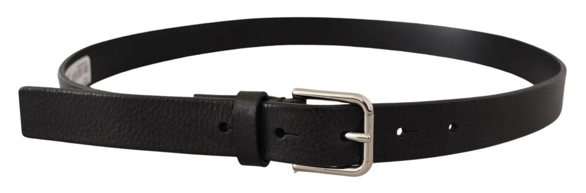 Dolce & Gabbana Calf Leather Silver Tone Black Metal Buckle Men's Belt