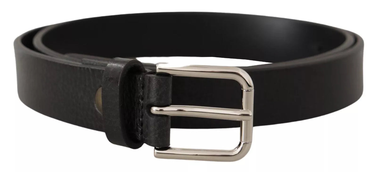 Dolce & Gabbana Calf Leather Silver Tone Black Metal Buckle Men's Belt