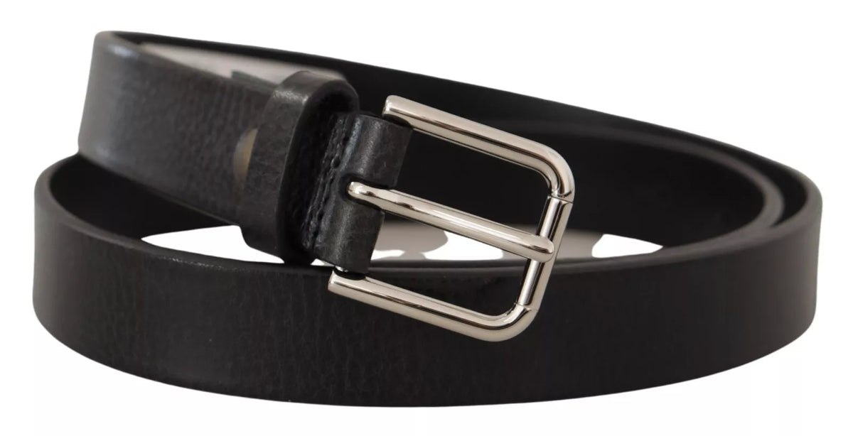 Dolce & Gabbana Calf Leather Silver Tone Black Metal Buckle Men's Belt