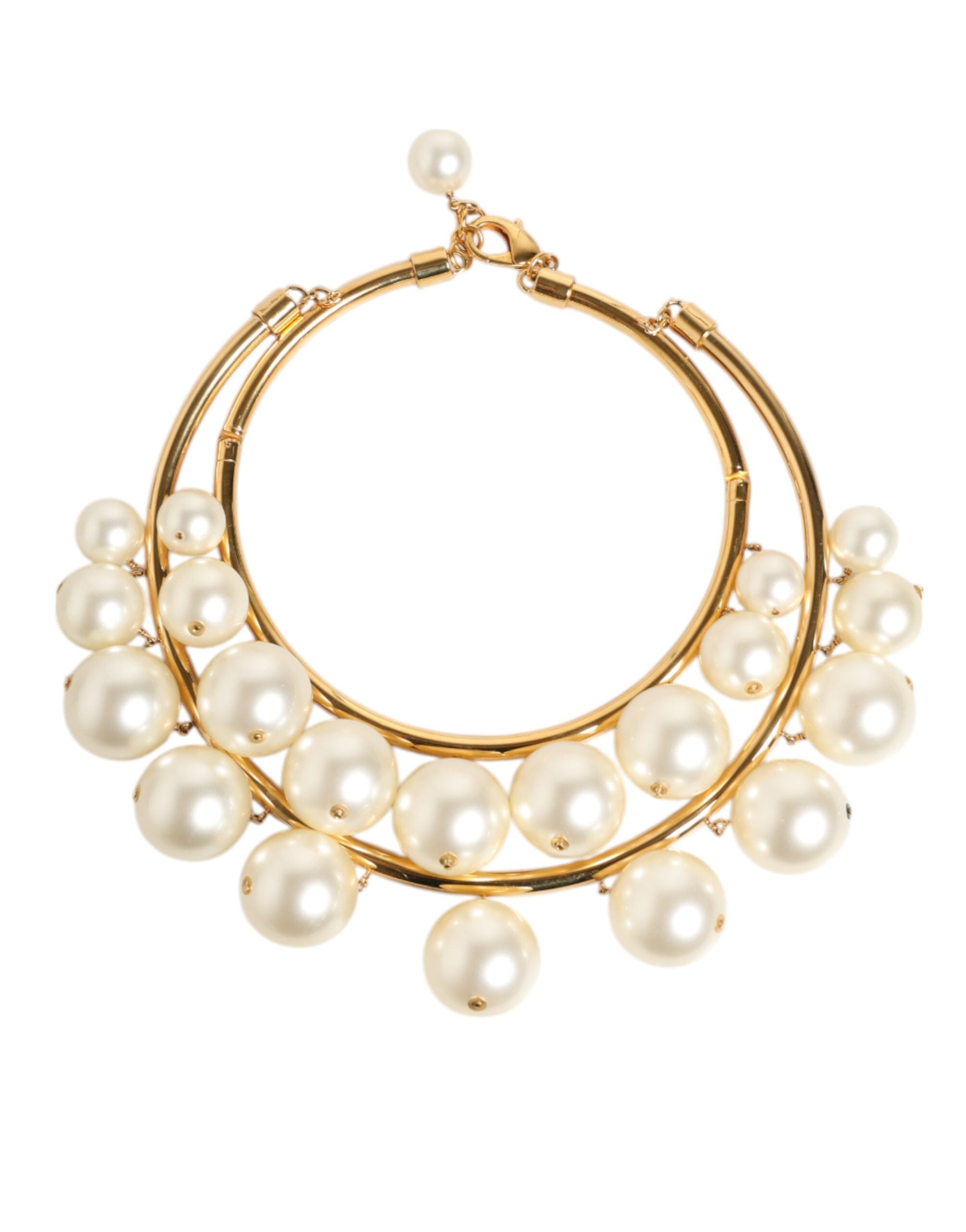 Dolce & Gabbana Gold Brass Faux Pearl Crystal Statement Luxury Jewelry Women's Necklace (Pre-Owned)