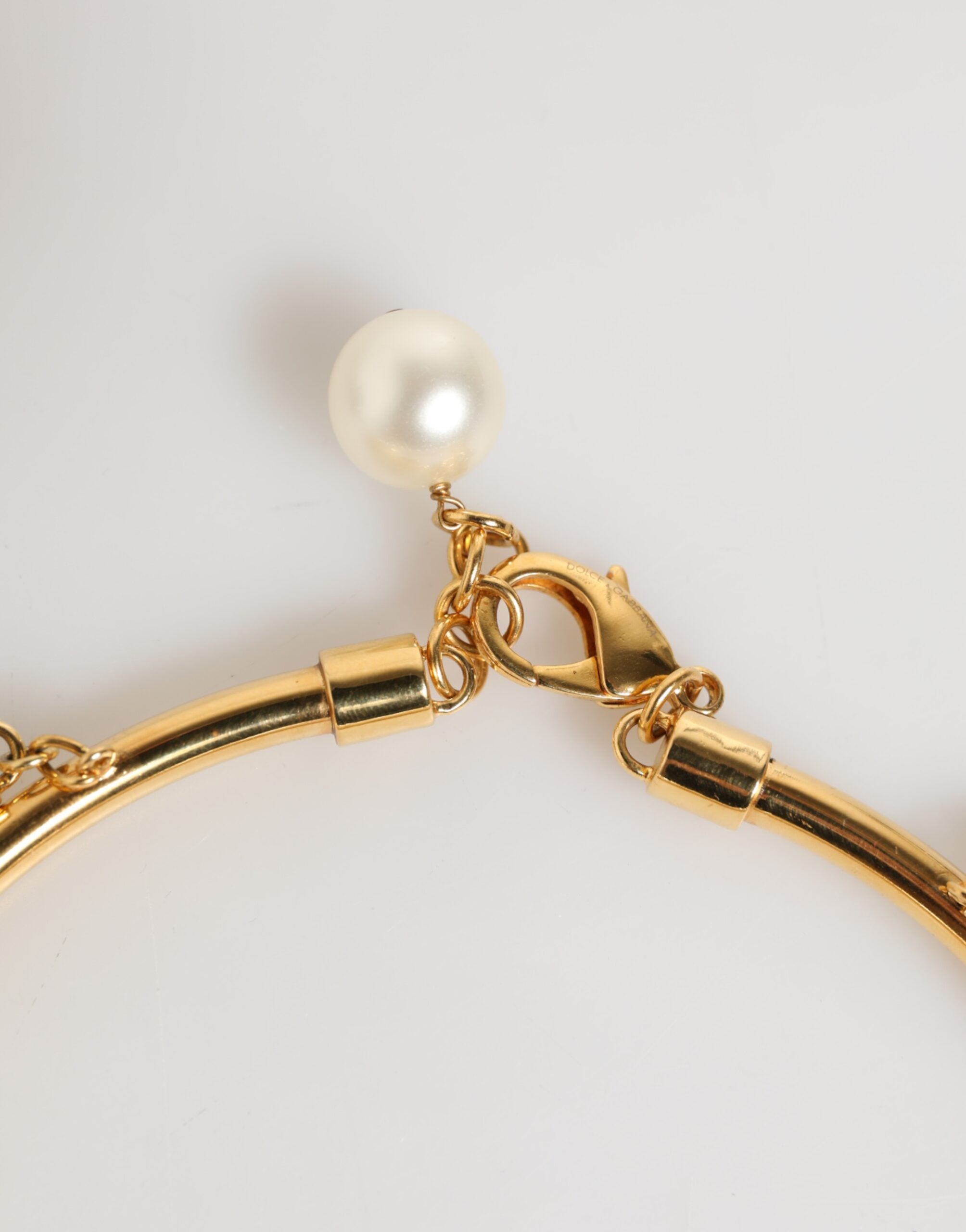 Dolce & Gabbana Gold Brass Faux Pearl Crystal Statement Luxury Jewelry Women's Necklace (Pre-Owned)