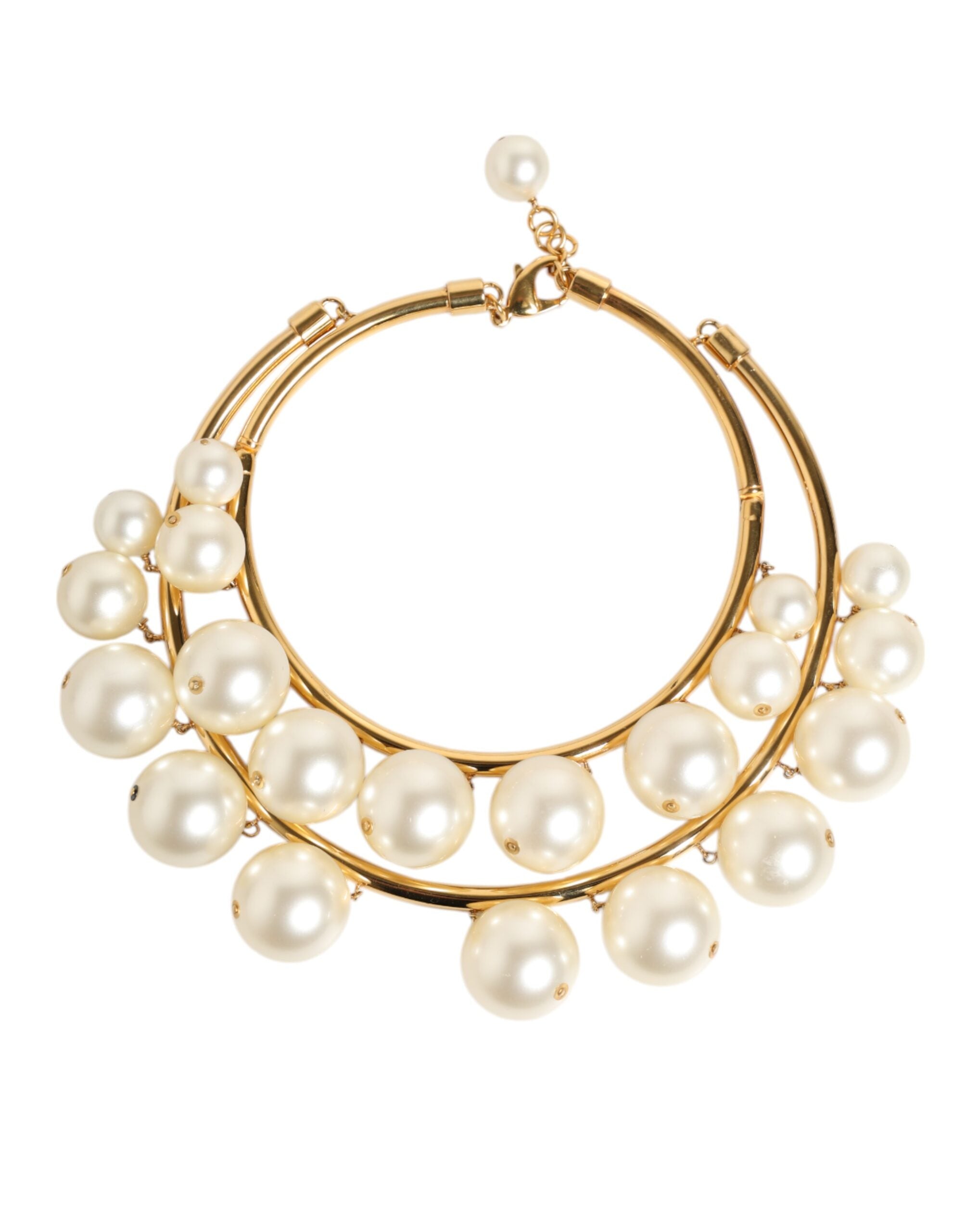 Dolce & Gabbana Gold Brass Faux Pearl Crystal Statement Luxury Jewelry Women's Necklace (Pre-Owned)
