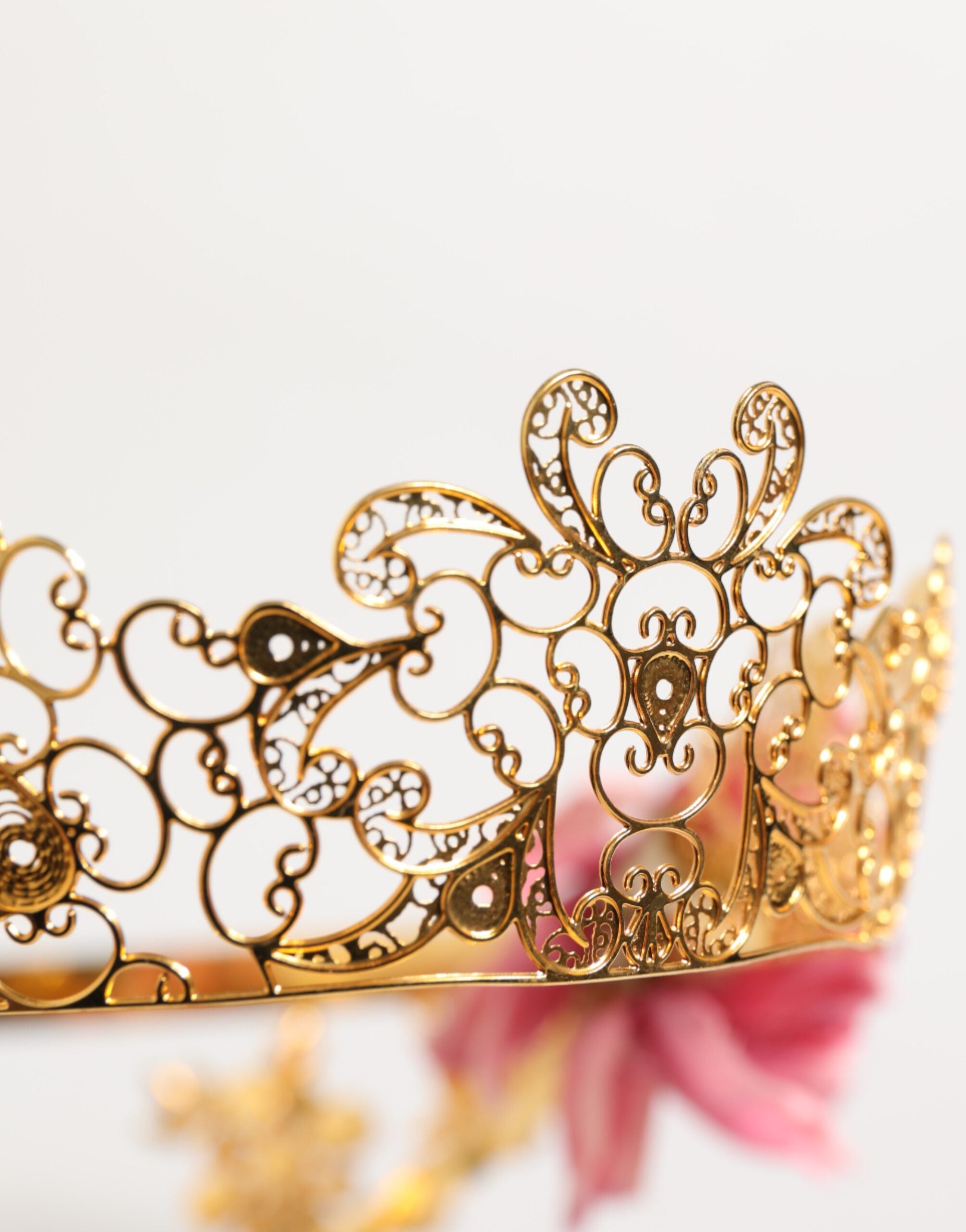 Dolce & Gabbana Gold Floral Tiara Pink Roses Crystal Crown Women's Headband (Pre-Owned)