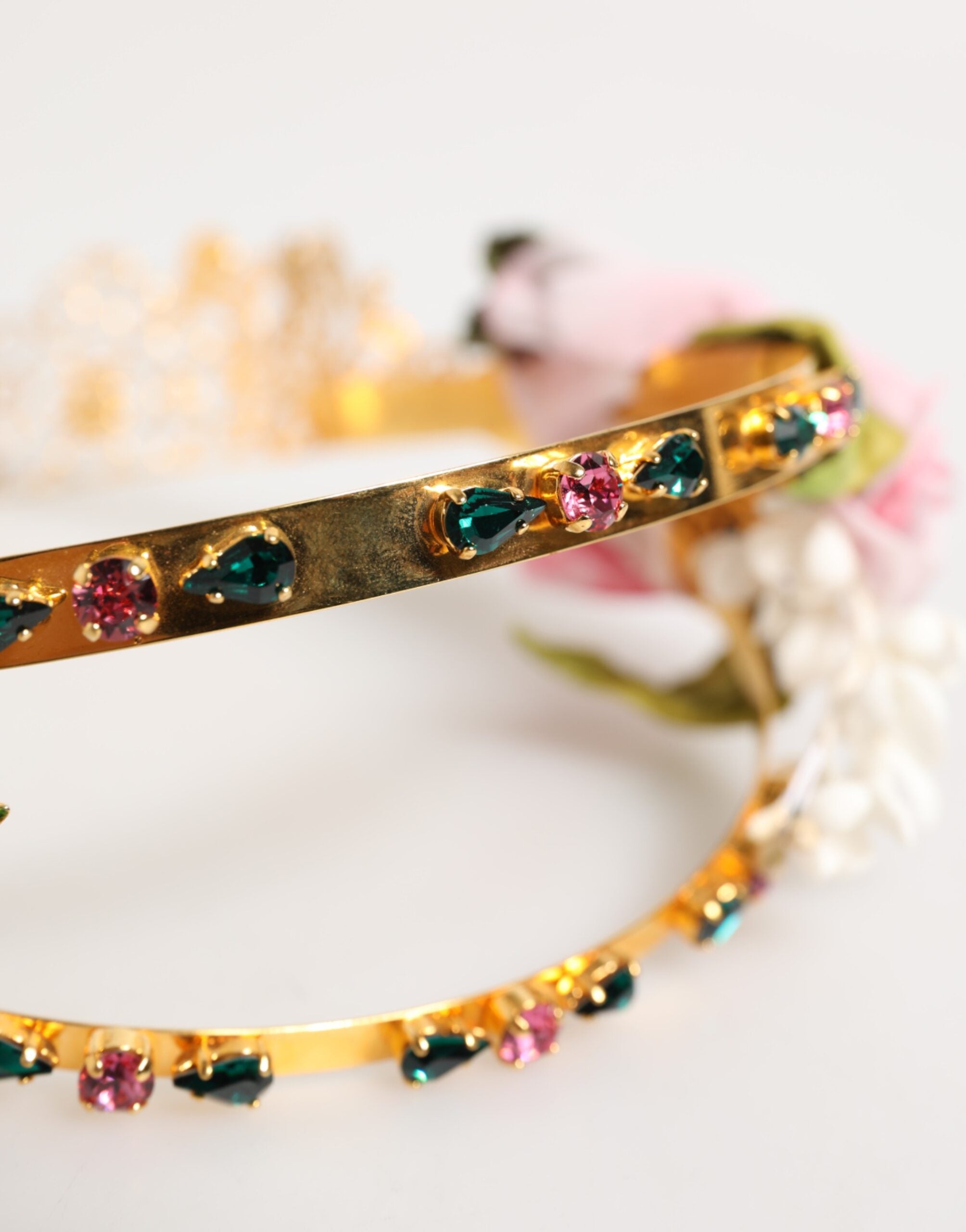 Dolce & Gabbana Gold Floral Tiara Pink Roses Crystal Crown Women's Headband (Pre-Owned)