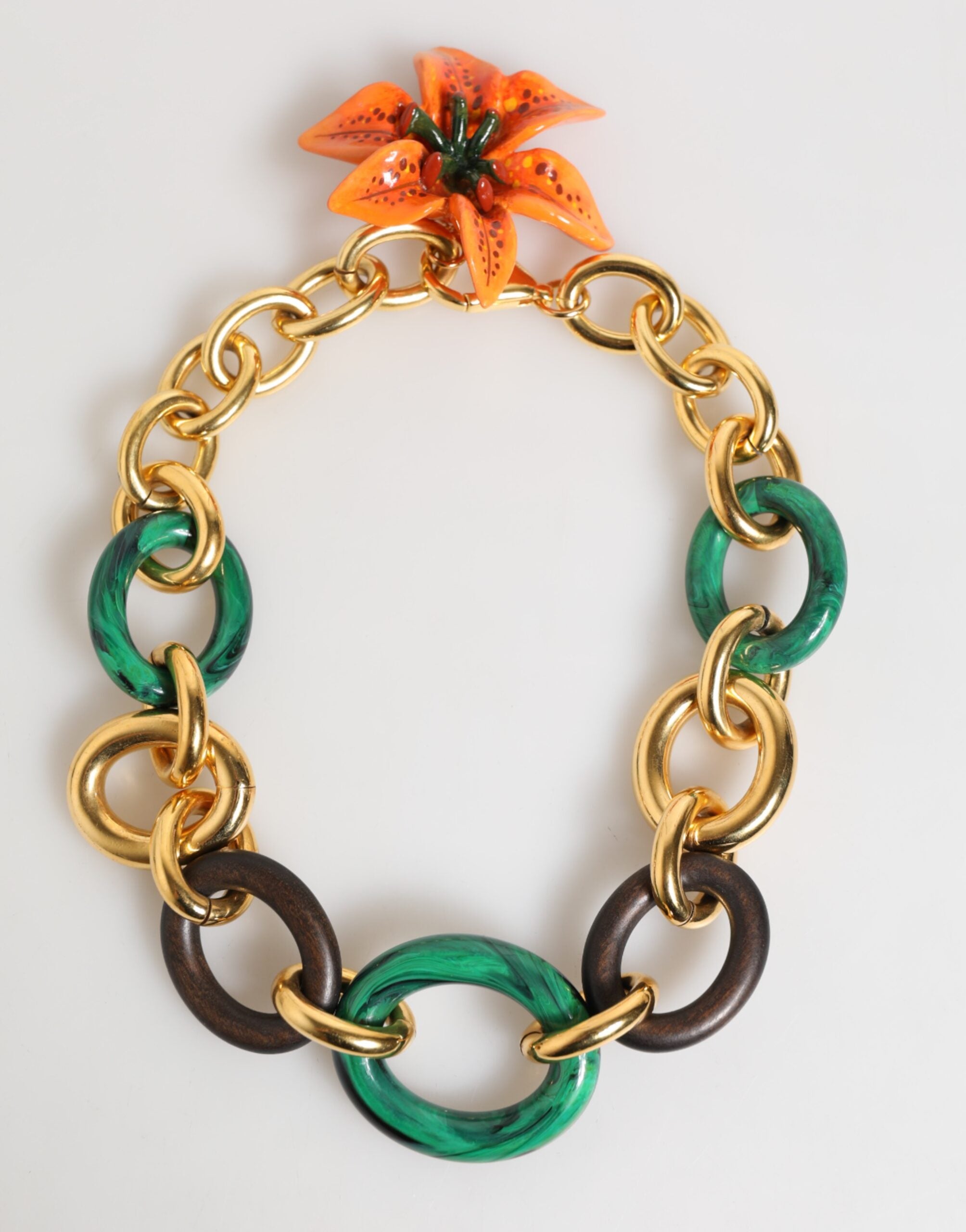 Dolce & Gabbana Multicolor Gold Brass Tiger Lily Floral Chai Women's Necklace