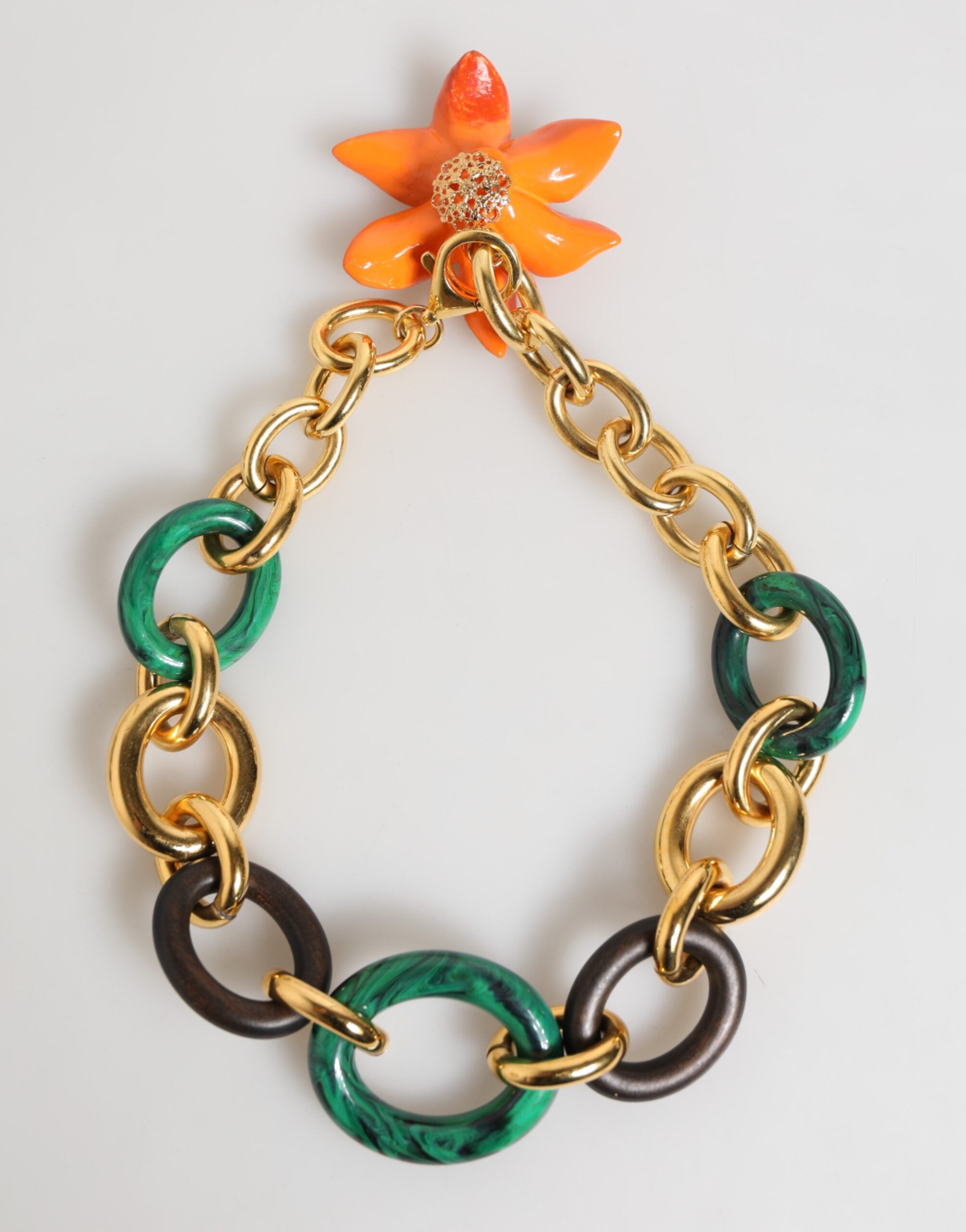 Dolce & Gabbana Multicolor Gold Brass Tiger Lily Floral Chai Women's Necklace