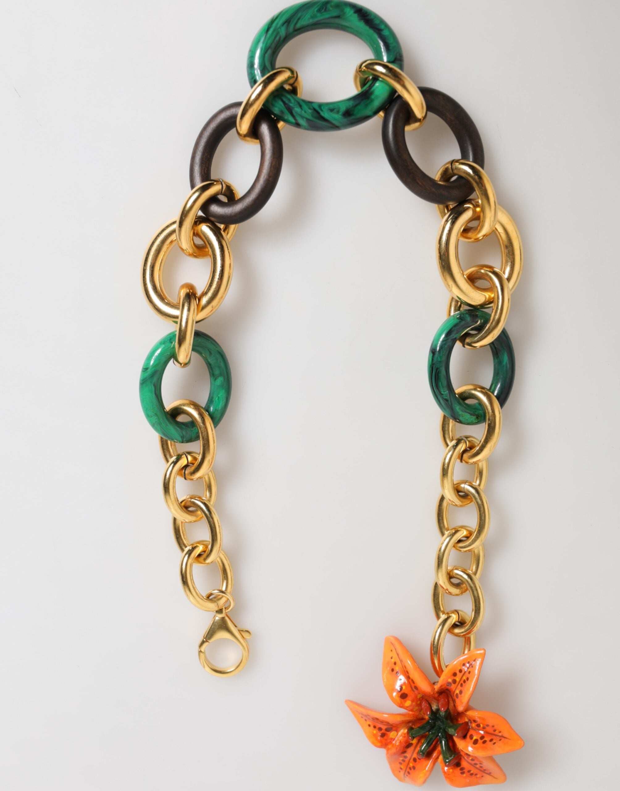 Dolce & Gabbana Multicolor Gold Brass Tiger Lily Floral Chai Women's Necklace