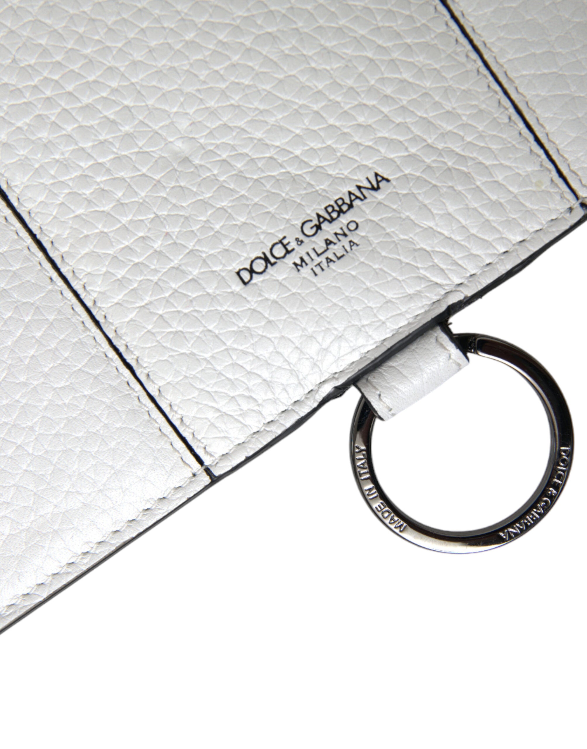 Dolce & Gabbana White Calfskin Leather Large Crossbody Card Holder Men's Wallet