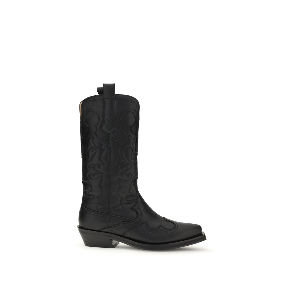 Ganni Black Recycled Leather Lace-Up Women's Boots