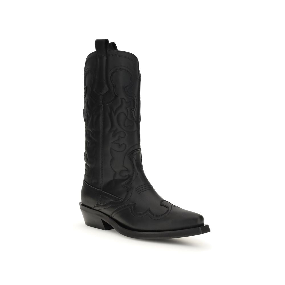 Ganni Black Recycled Leather Lace-Up Women's Boots