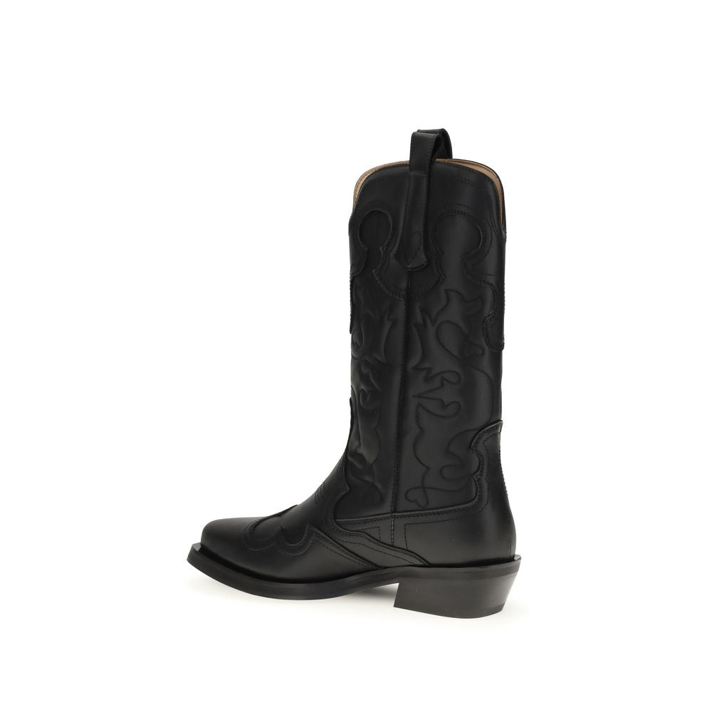 Ganni Black Recycled Leather Lace-Up Women's Boots
