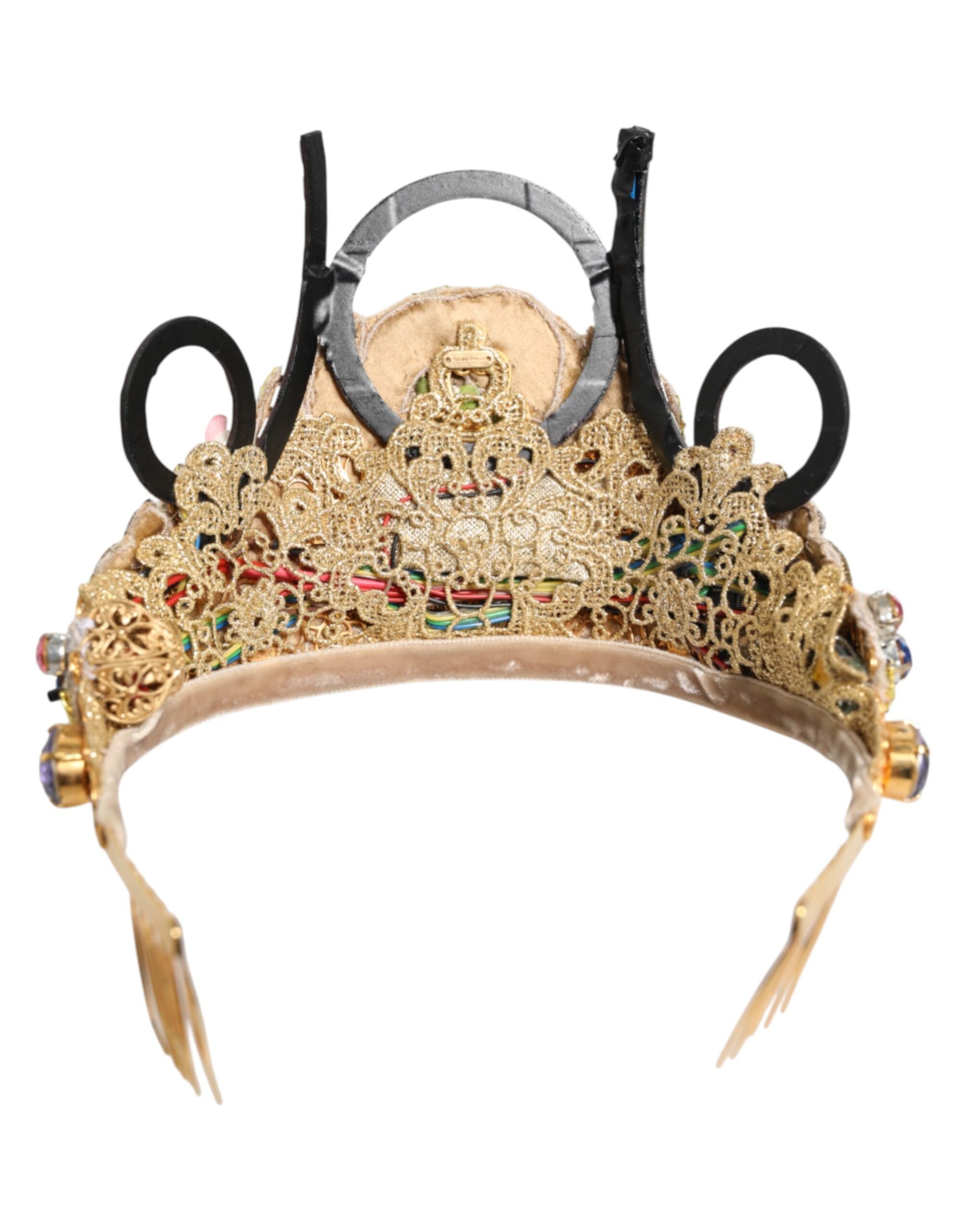 Dolce & Gabbana Gold Brass Crystal Embellished Headpiece Crown Women's Tiara (Pre-Owned)