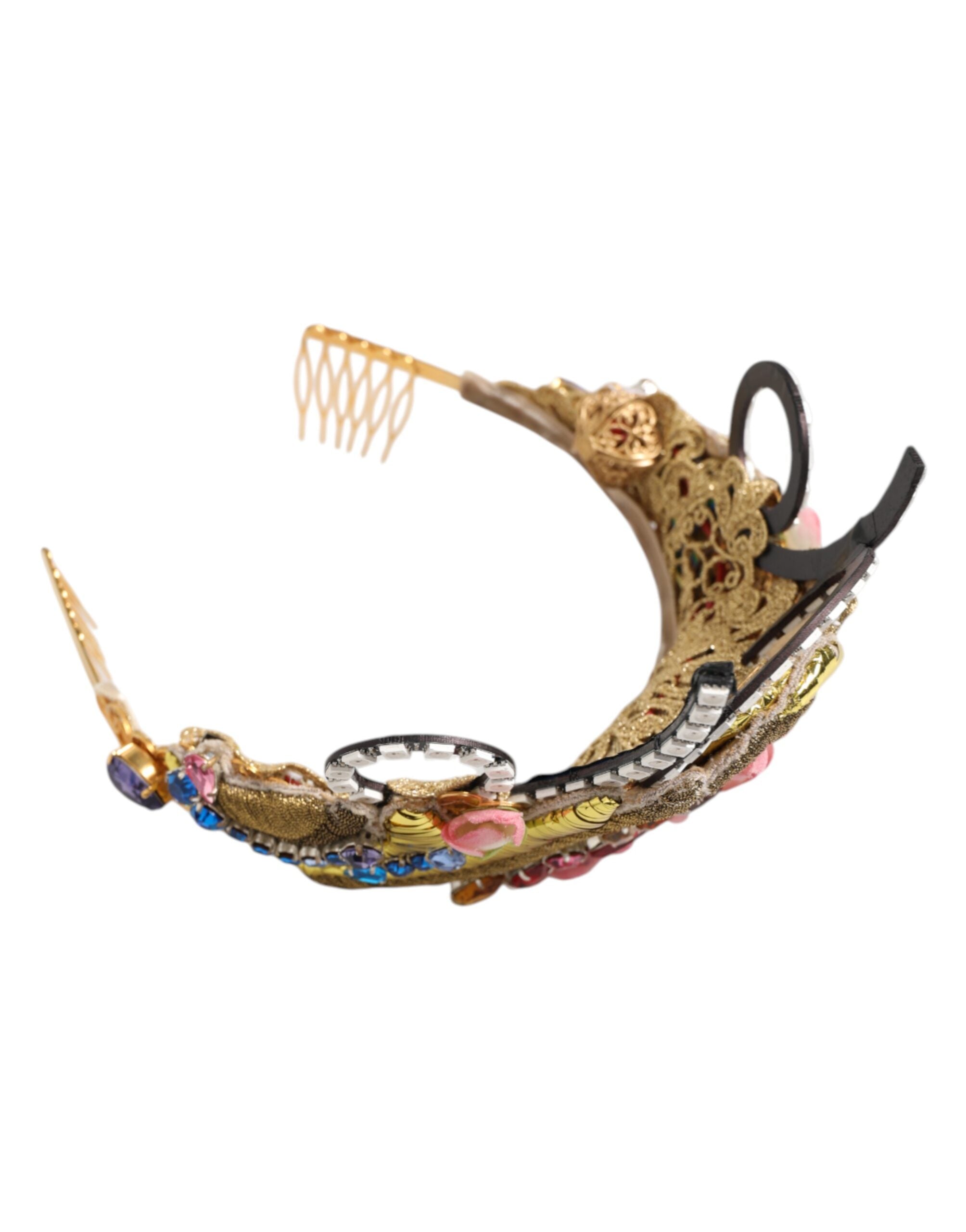 Dolce & Gabbana Gold Brass Crystal Embellished Headpiece Crown Women's Tiara (Pre-Owned)