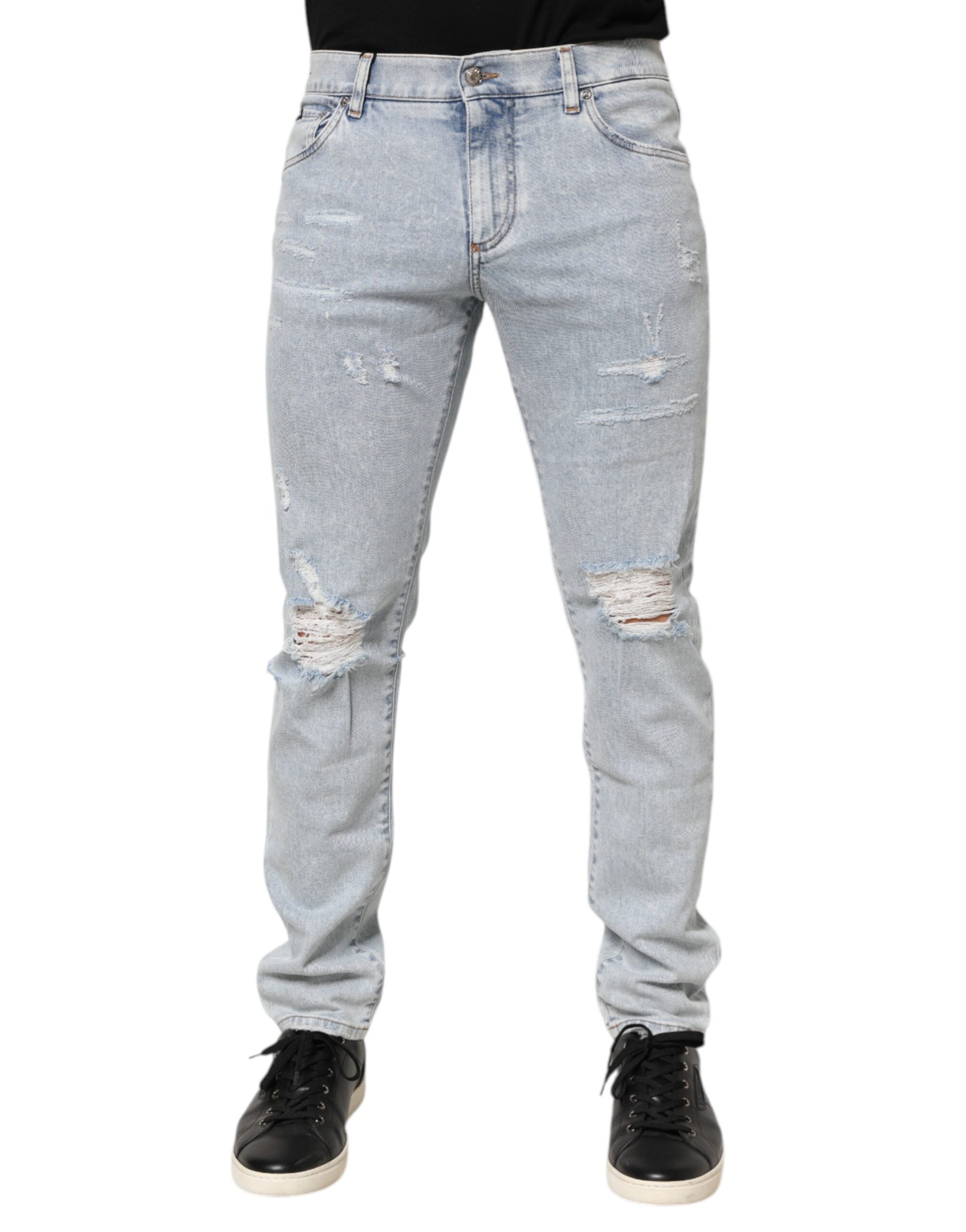 Dolce & Gabbana Light Blue Distressed Slim Fit Ripped Denim Men's Jeans (Pre-Owned)