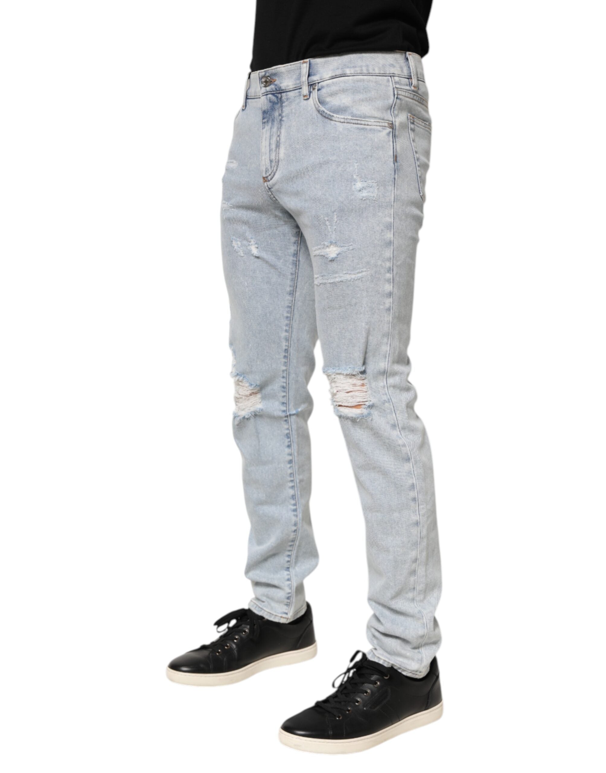 Dolce & Gabbana Light Blue Distressed Slim Fit Ripped Denim Men's Jeans (Pre-Owned)