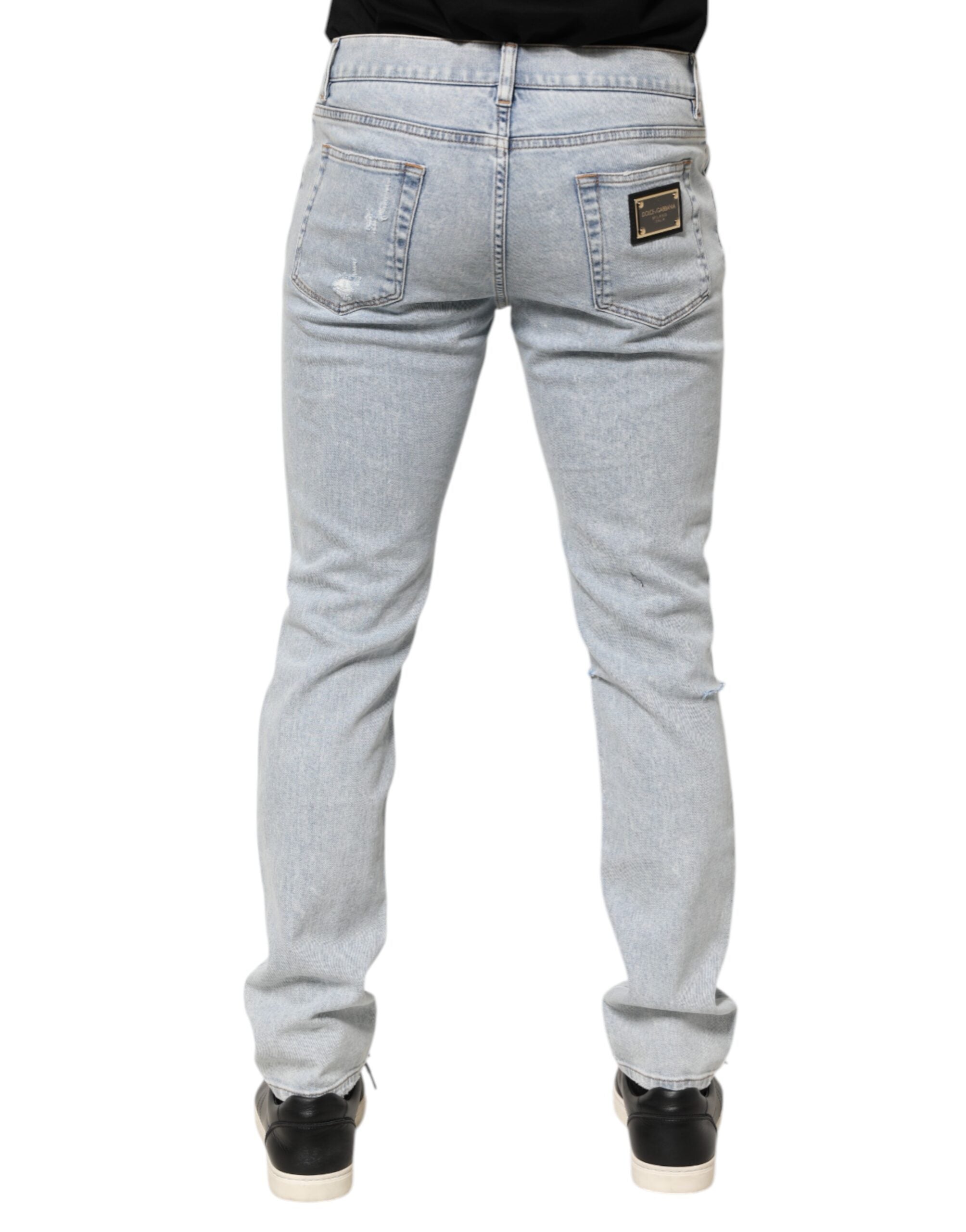 Dolce & Gabbana Light Blue Distressed Slim Fit Ripped Denim Men's Jeans (Pre-Owned)