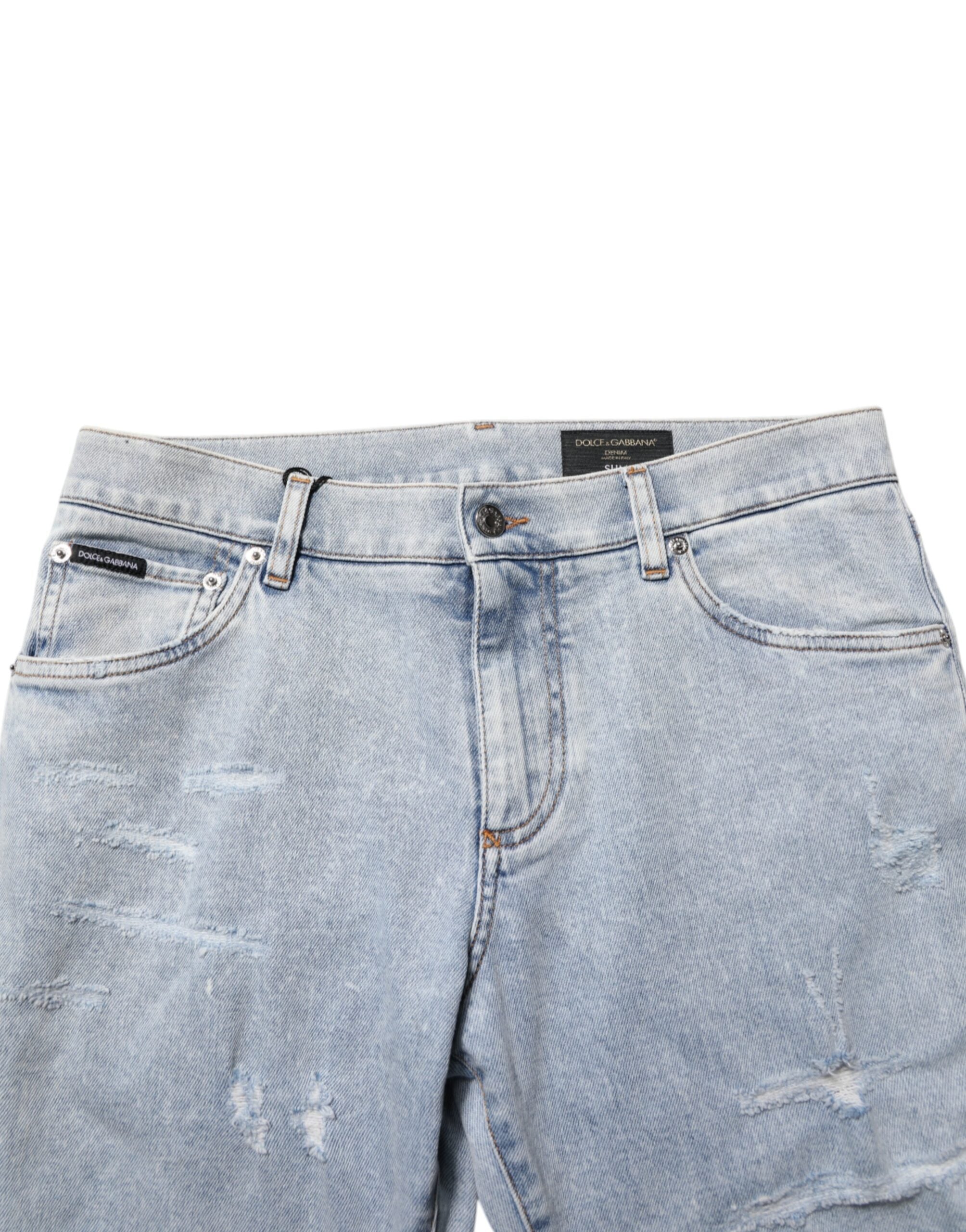 Dolce & Gabbana Light Blue Distressed Slim Fit Ripped Denim Men's Jeans (Pre-Owned)