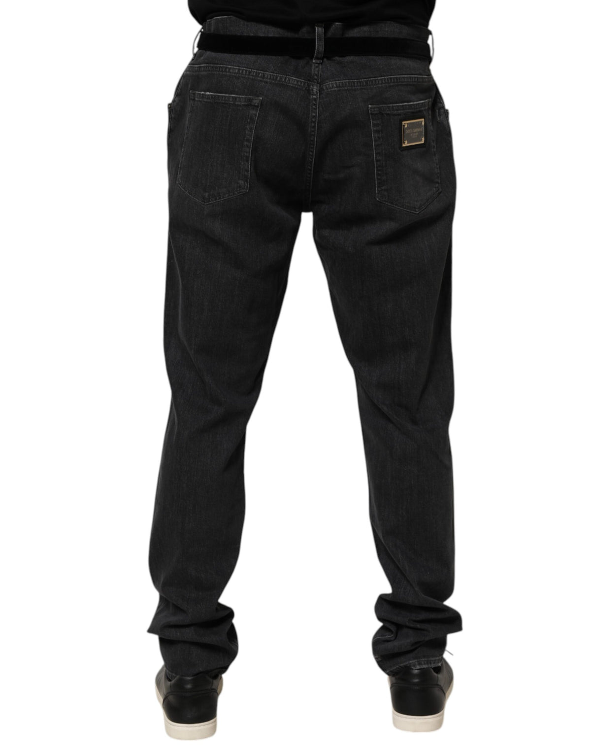 Dolce & Gabbana Black Cotton Slim Fit Distressed Ripped Logo Men's Jeans